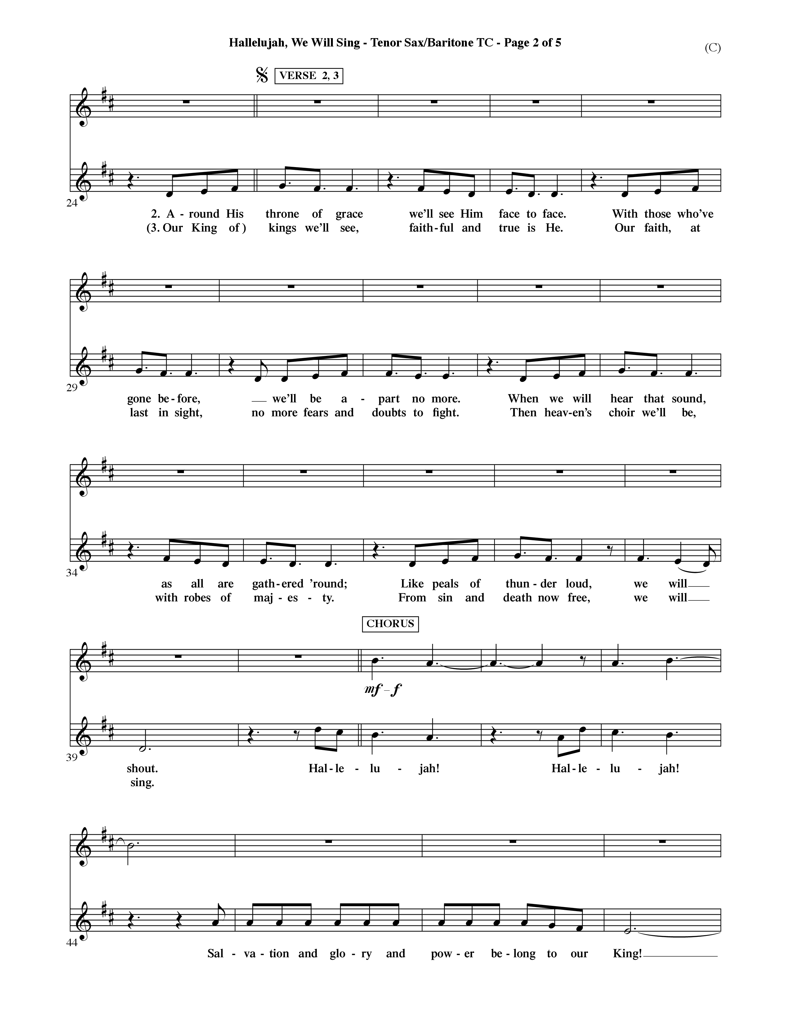 Hallelujah We Will Sing (Choral Anthem SATB) Tenor Sax/Baritone T.C. (Word Music Choral / Orch. Dave Williamson)