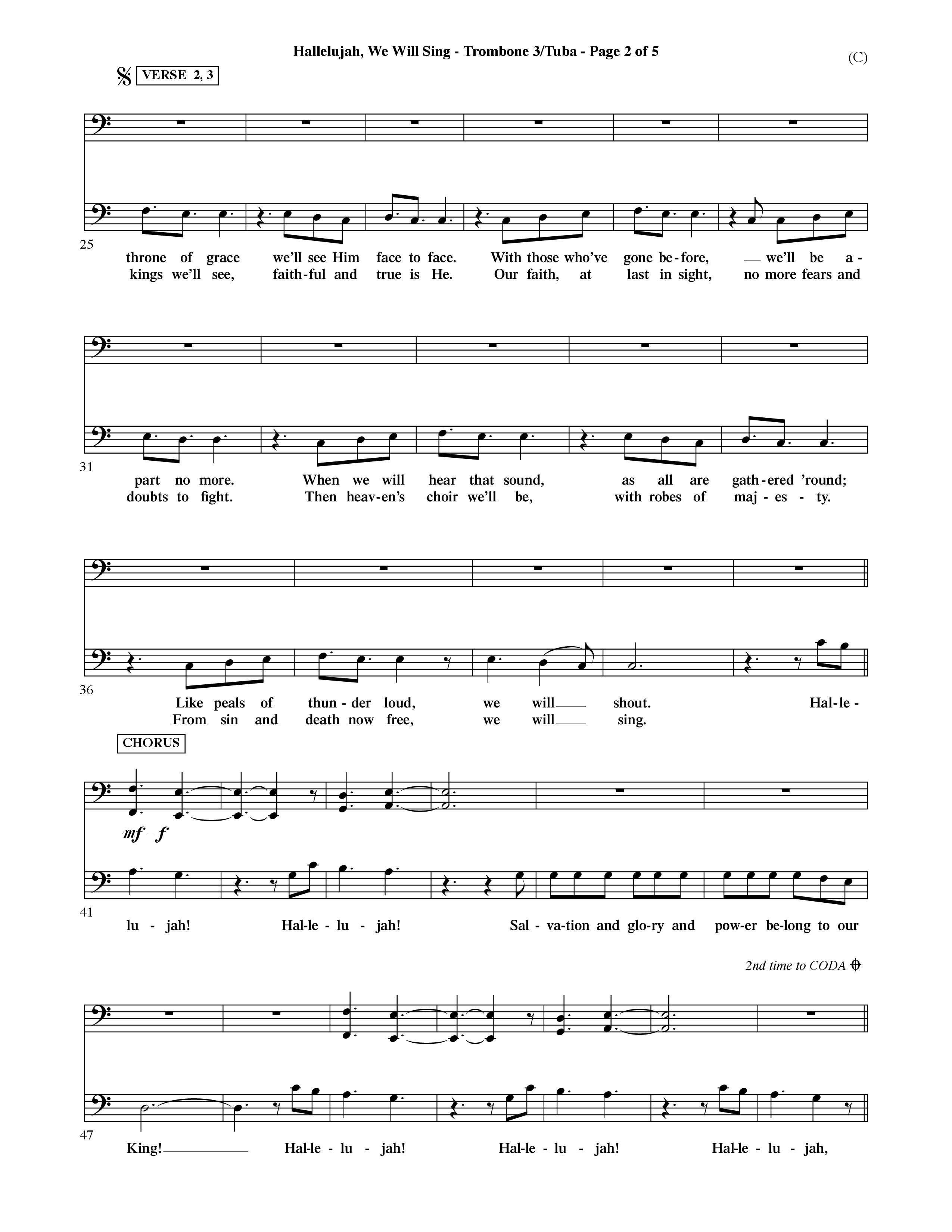 Hallelujah We Will Sing (Choral Anthem SATB) Trombone 3/Tuba (Word Music Choral / Orch. Dave Williamson)