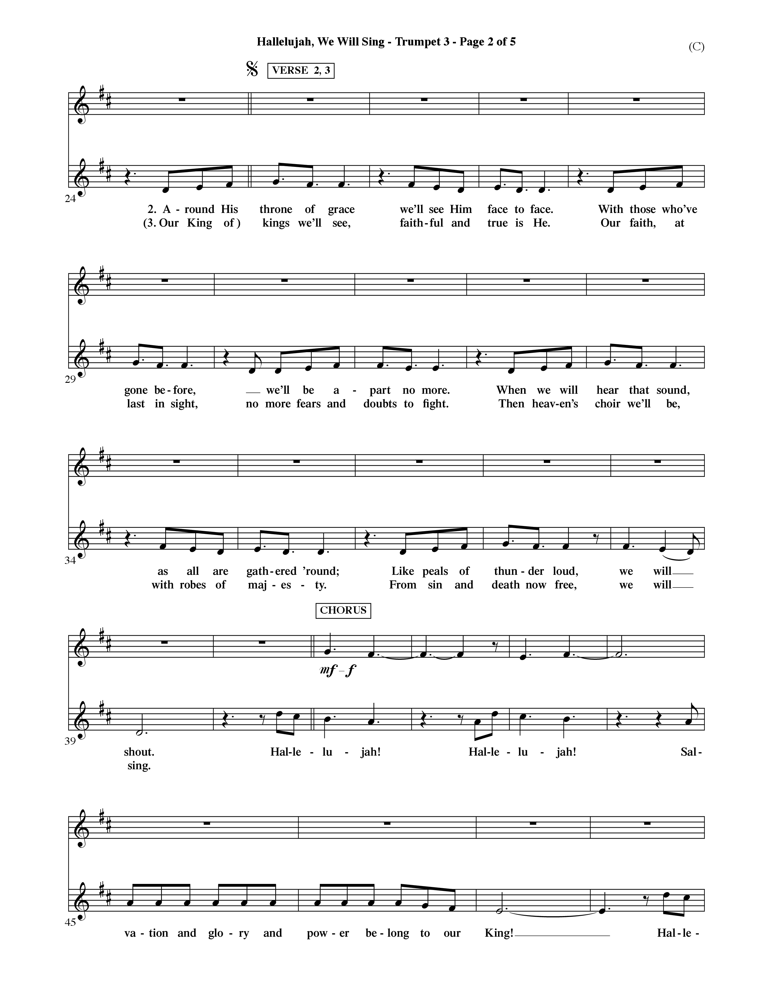 Hallelujah We Will Sing (Choral Anthem SATB) Trumpet 3 (Word Music Choral / Orch. Dave Williamson)