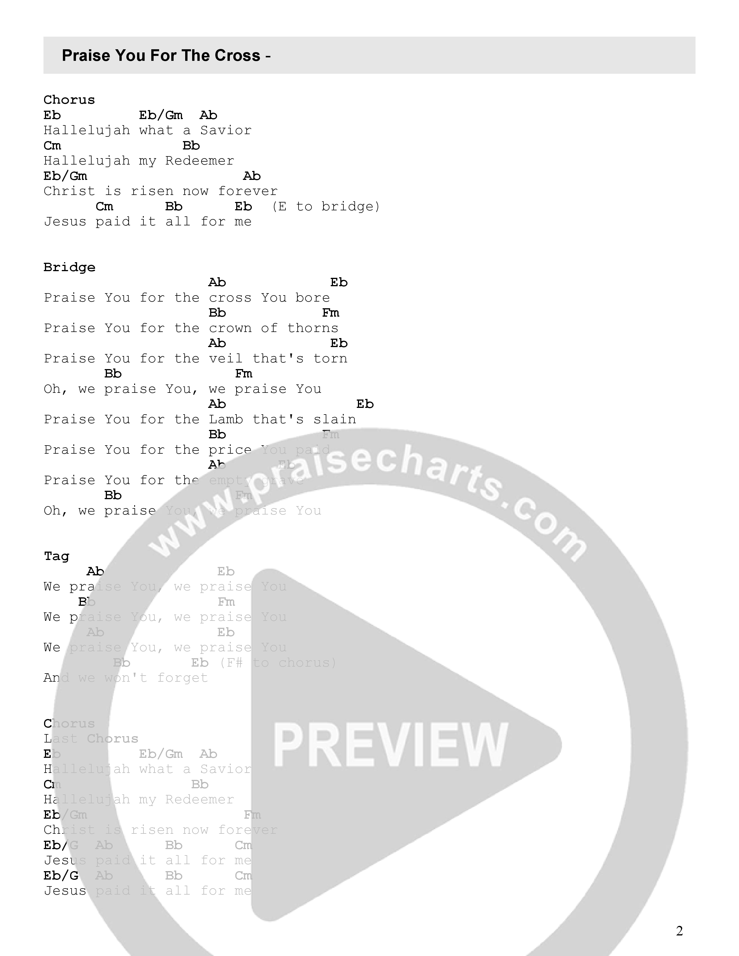 Praise You For The Cross Chord Chart (Oceans Music / Hannah Jewel)