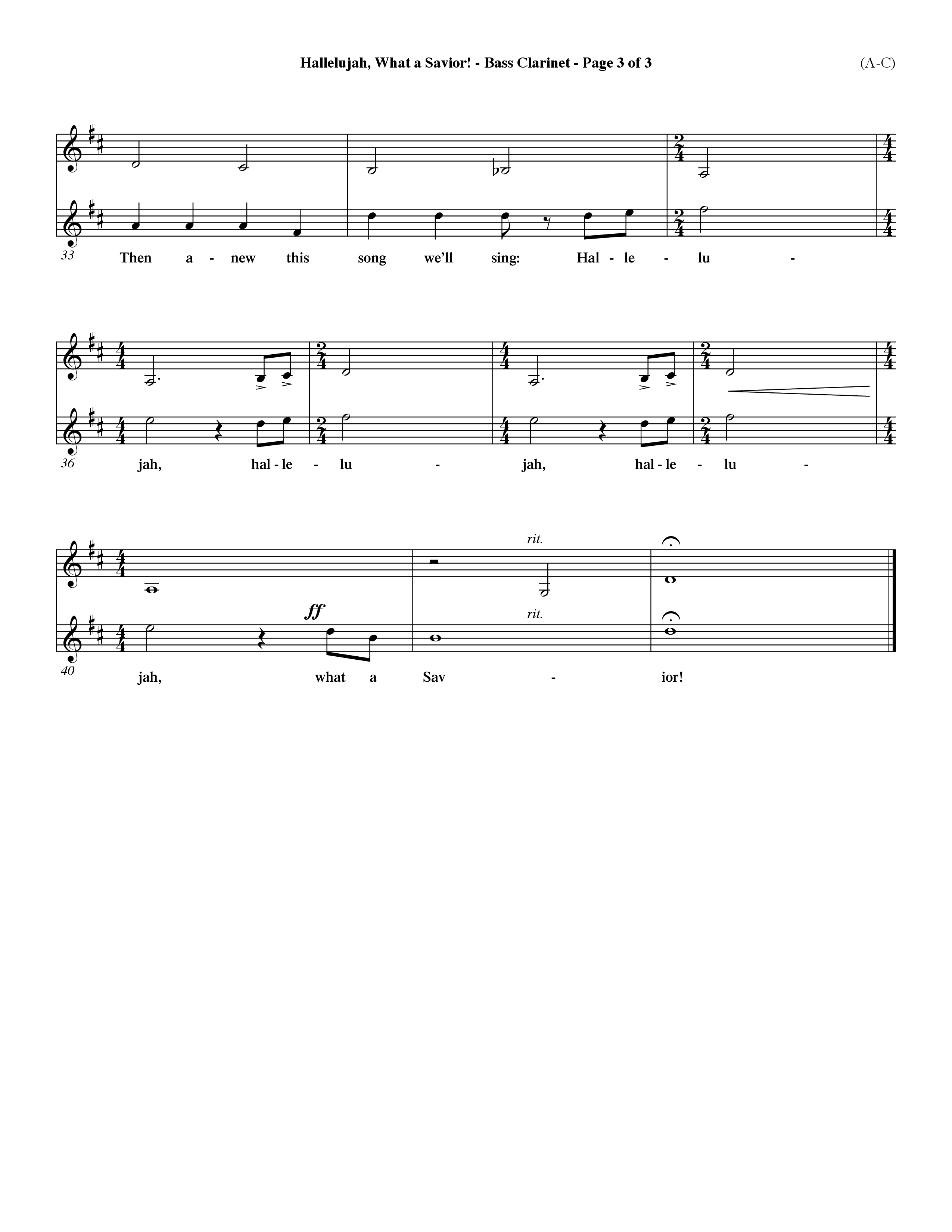 Hallelujah What A Savior (Choral Anthem SATB) Bass Clarinet (Word Music Choral / Arr. John Coates / Orch. Dave Williamson / Orch. Rob Thomas)