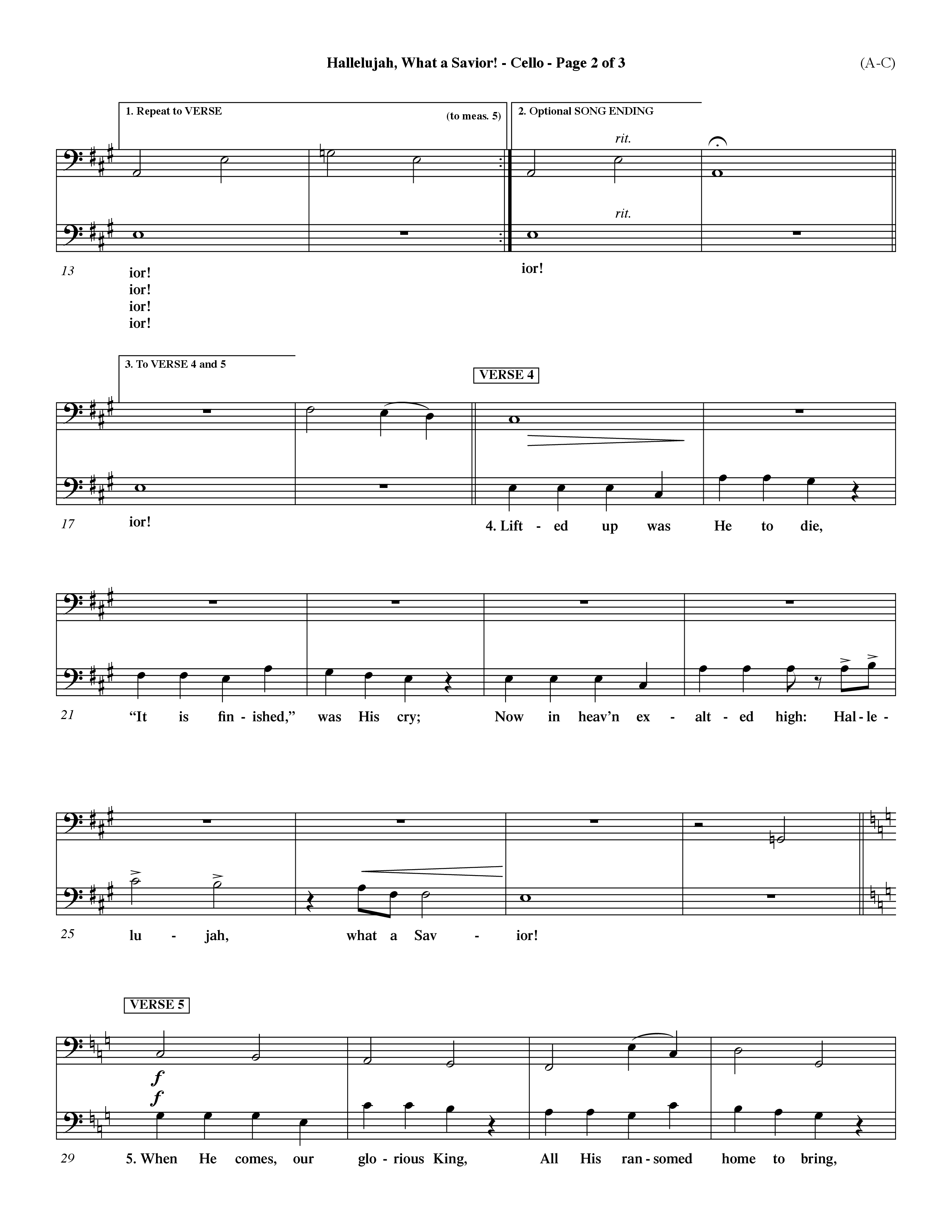 Hallelujah What A Savior (Choral Anthem SATB) Cello (Word Music Choral / Arr. John Coates / Orch. Dave Williamson / Orch. Rob Thomas)