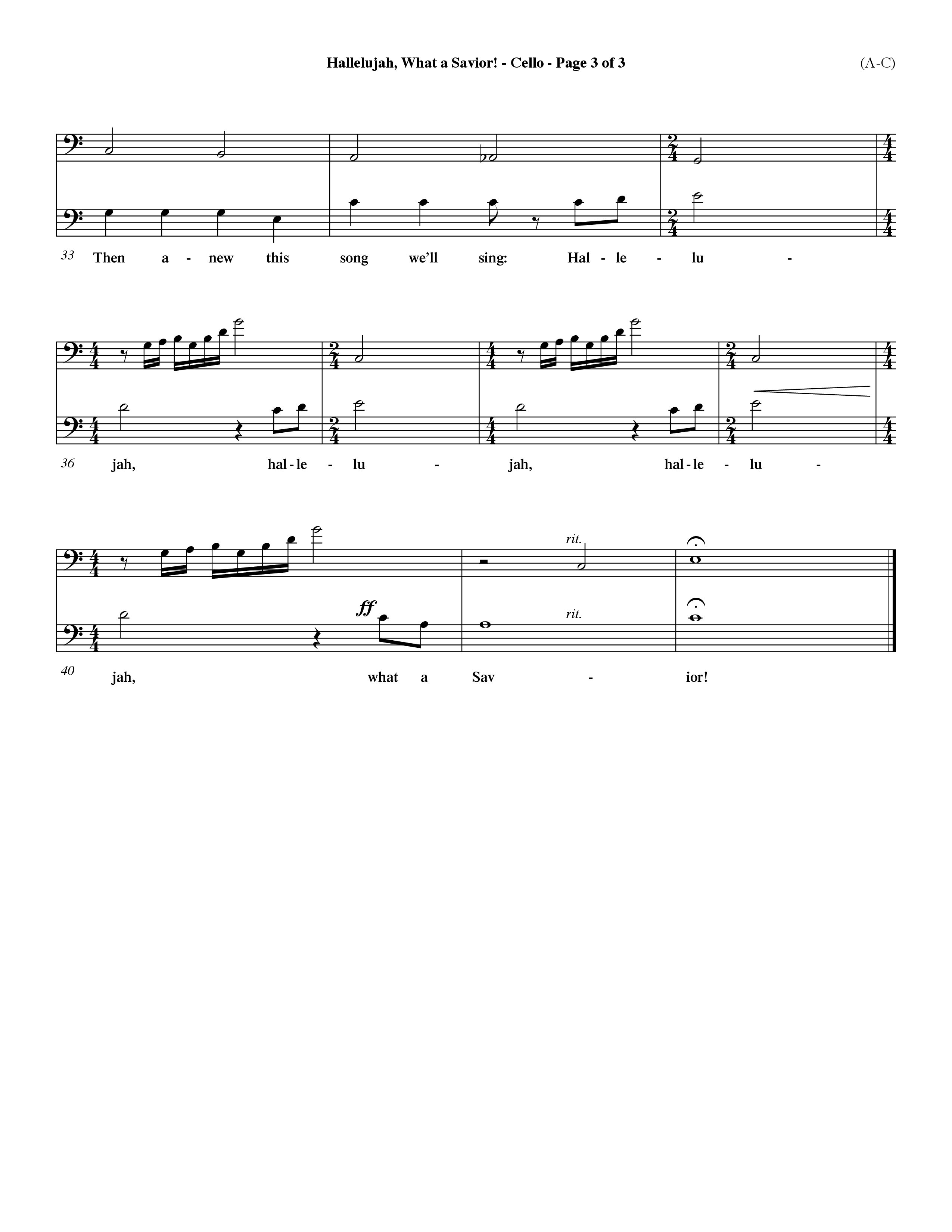 Hallelujah What A Savior (Choral Anthem SATB) Cello (Word Music Choral / Arr. John Coates / Orch. Dave Williamson / Orch. Rob Thomas)