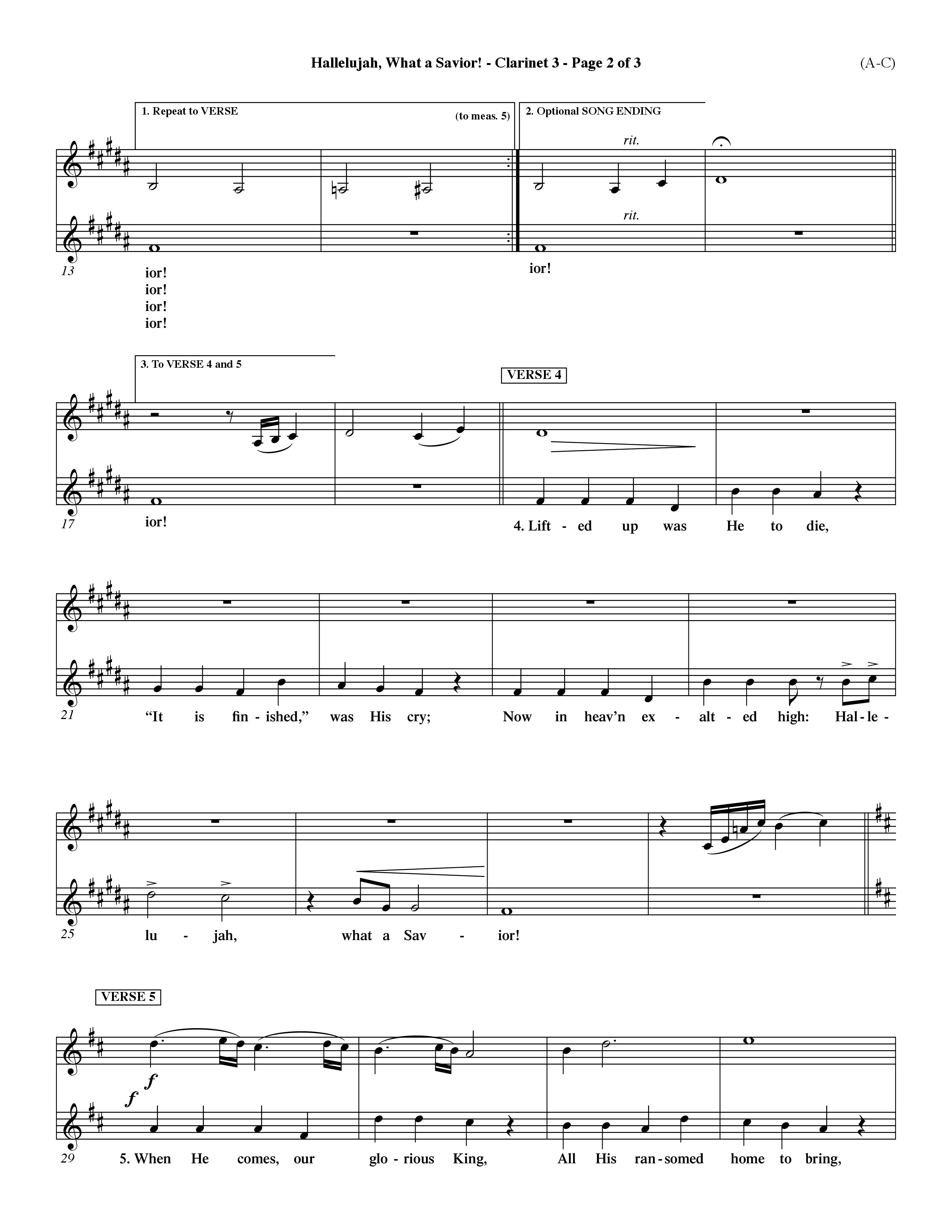 Hallelujah What A Savior (Choral Anthem SATB) Clarinet 3 (Word Music Choral / Arr. John Coates / Orch. Dave Williamson / Orch. Rob Thomas)