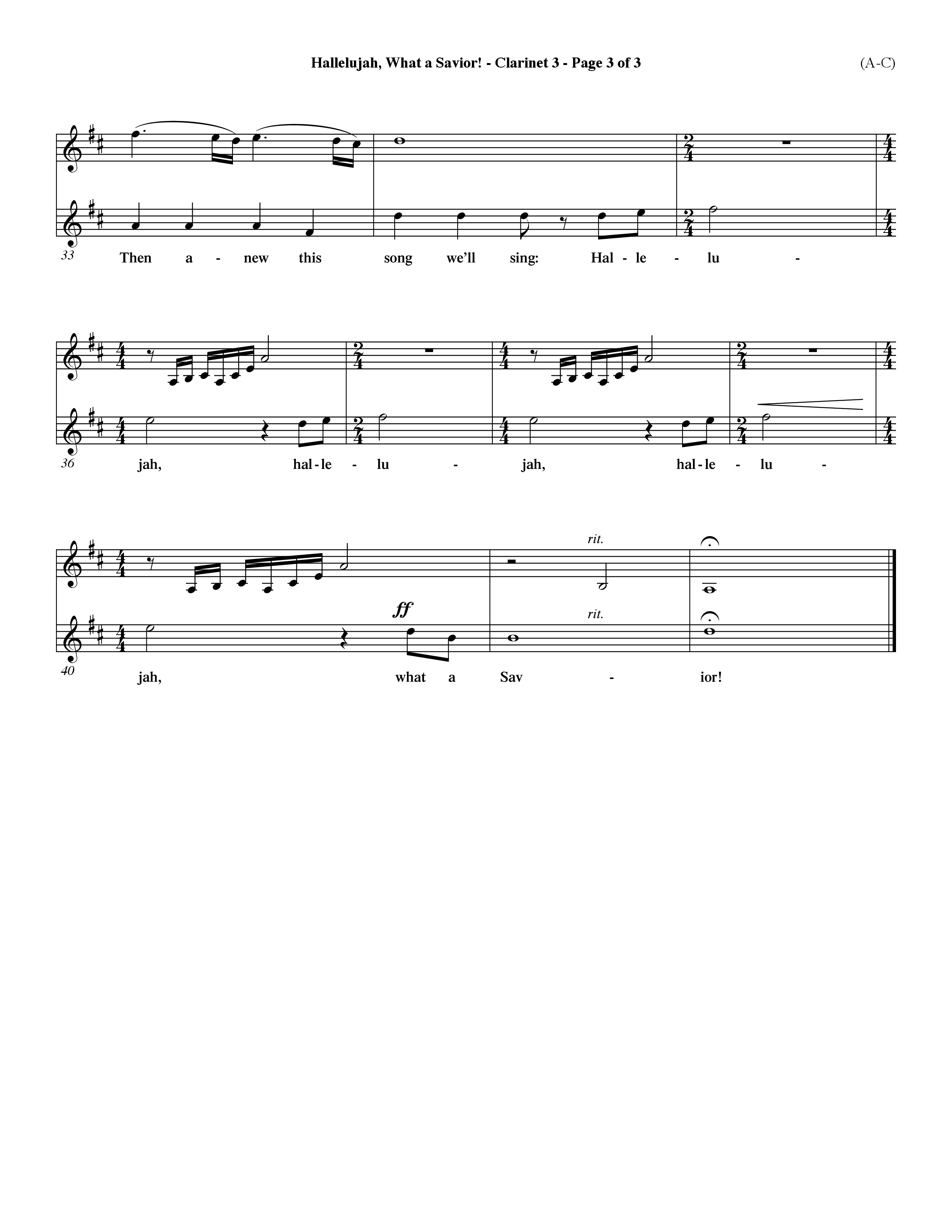 Hallelujah What A Savior (Choral Anthem SATB) Clarinet 3 (Word Music Choral / Arr. John Coates / Orch. Dave Williamson / Orch. Rob Thomas)