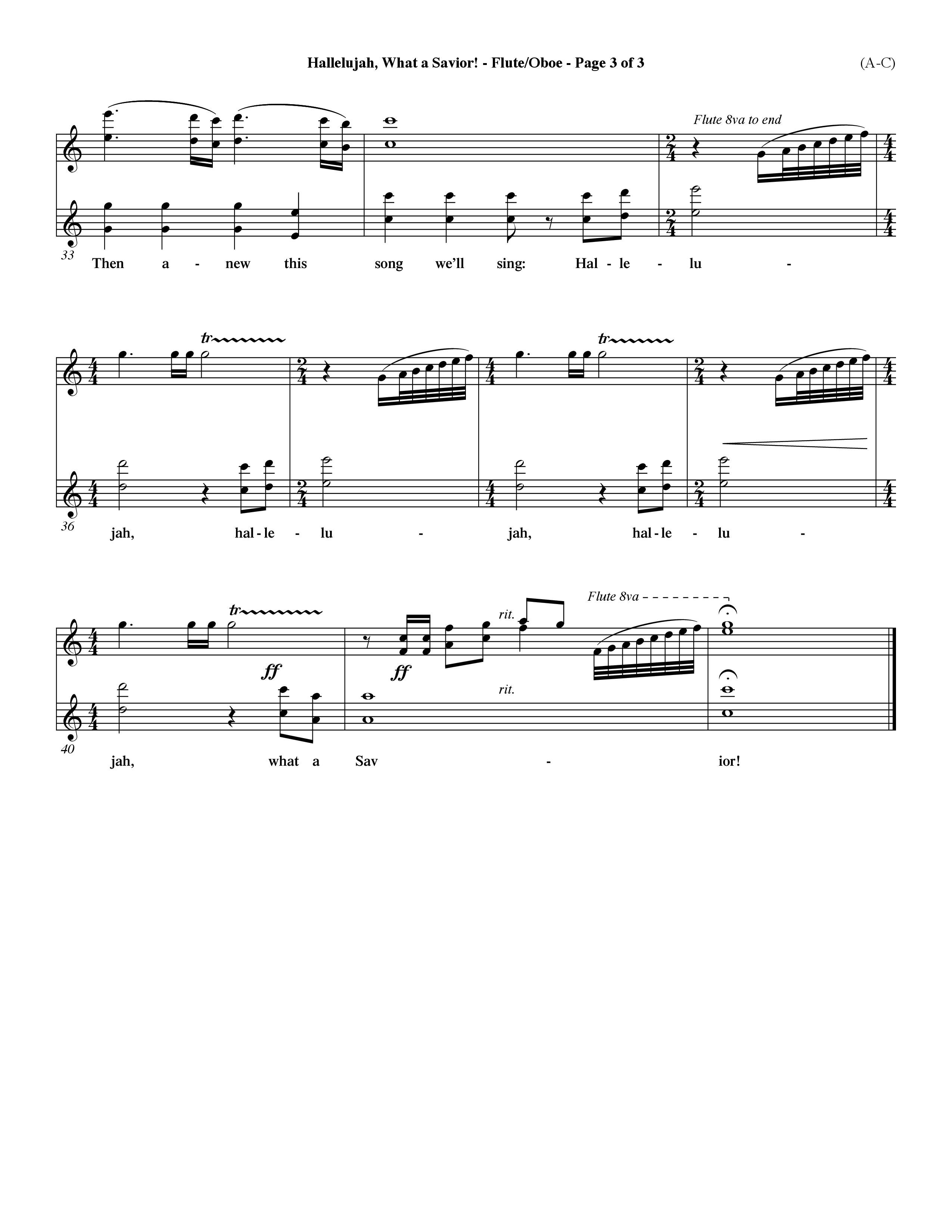 Hallelujah What A Savior (Choral Anthem SATB) Flute/Oboe (Word Music Choral / Arr. John Coates / Orch. Dave Williamson / Orch. Rob Thomas)