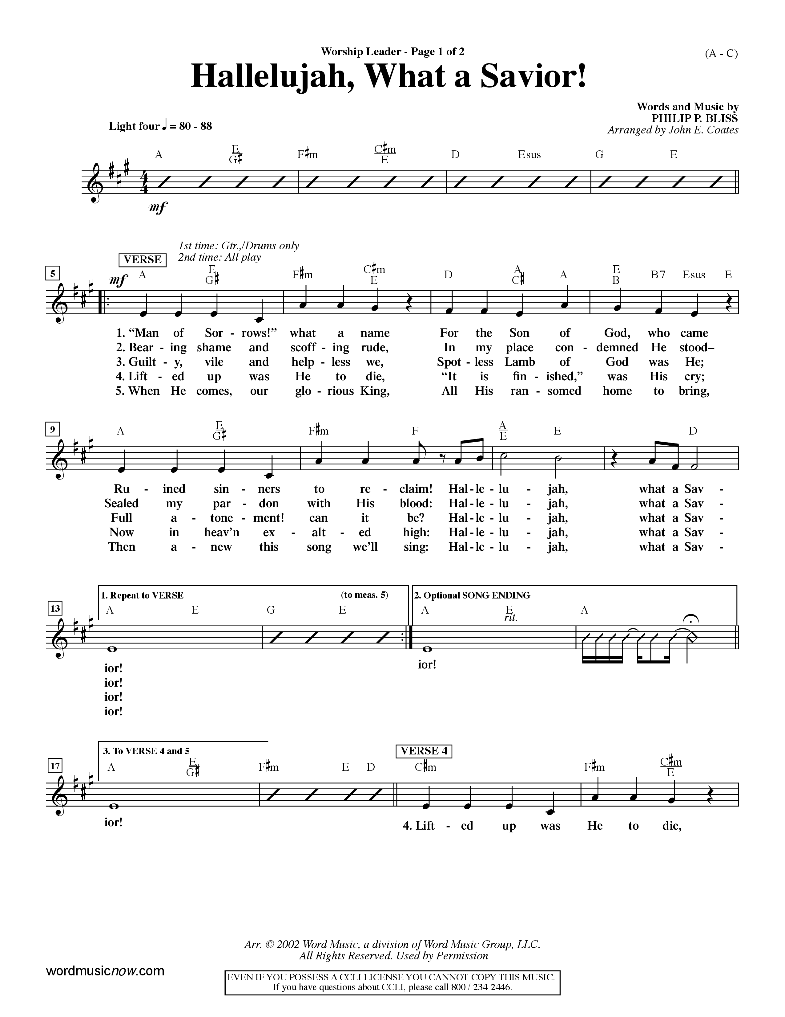 Hallelujah What A Savior (Choral Anthem SATB) Rhythm Pack (Word Music Choral / Arr. John Coates / Orch. Dave Williamson / Orch. Rob Thomas)