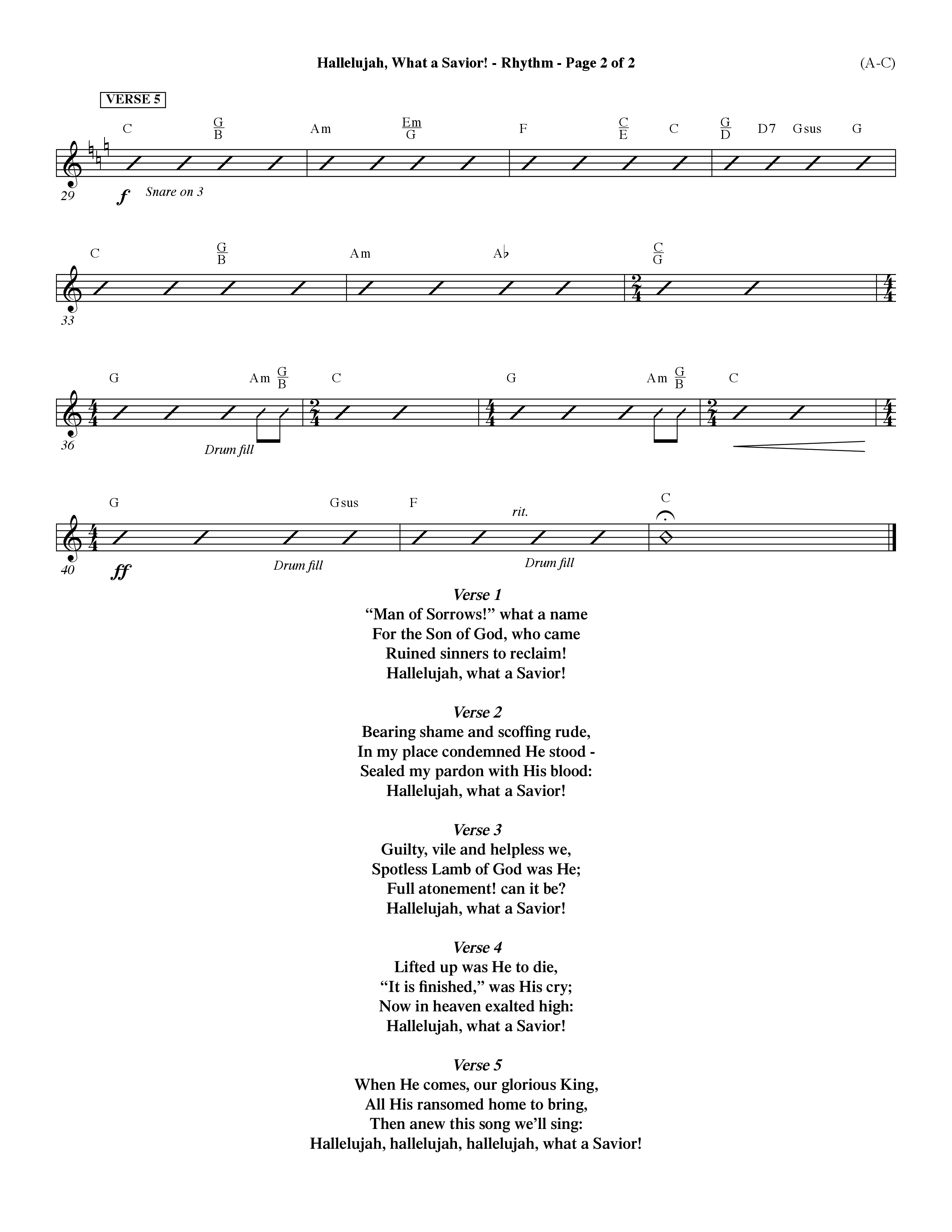 Hallelujah What A Savior (Choral Anthem SATB) Rhythm Chart (Word Music Choral / Arr. John Coates / Orch. Dave Williamson / Orch. Rob Thomas)