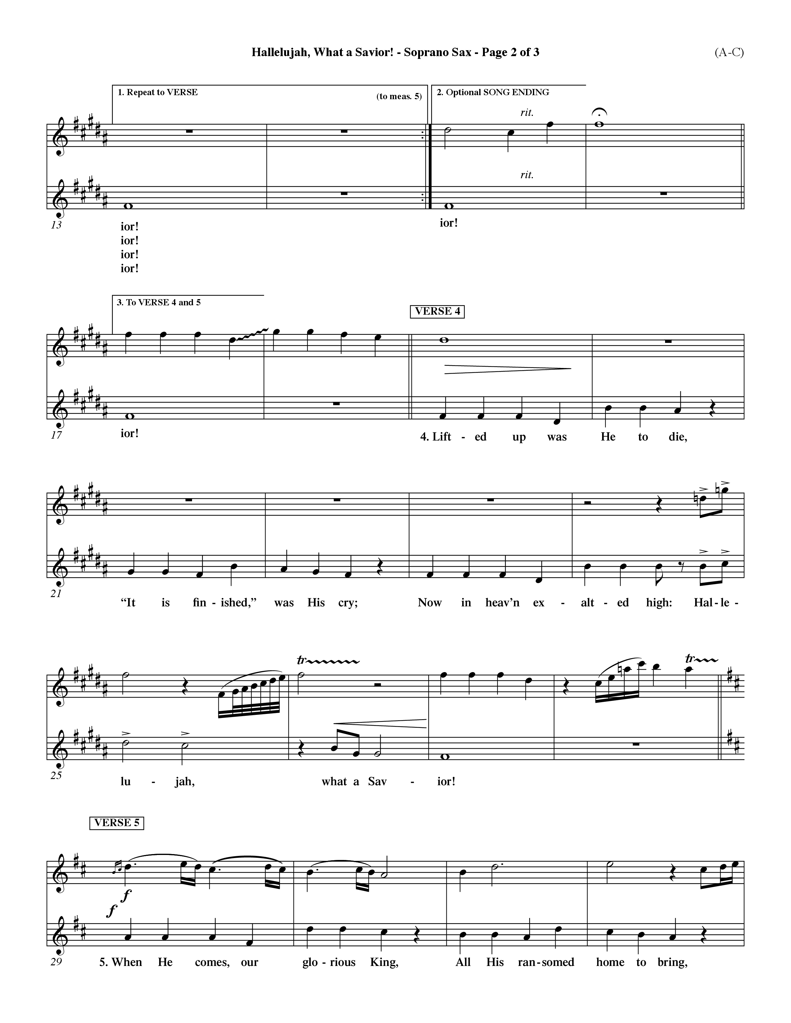Hallelujah What A Savior (Choral Anthem SATB) Saxophone (Word Music Choral / Arr. John Coates / Orch. Dave Williamson / Orch. Rob Thomas)
