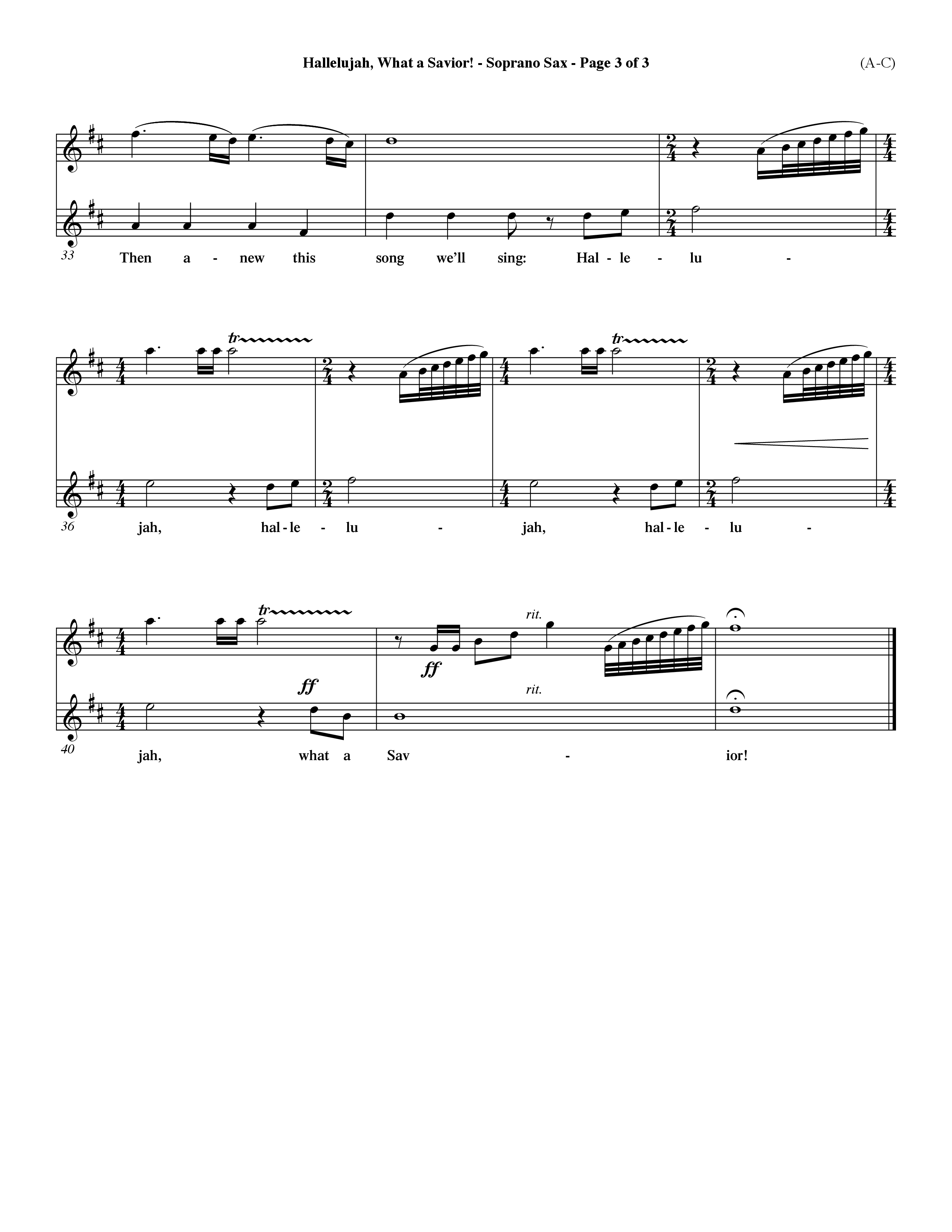 Hallelujah What A Savior (Choral Anthem SATB) Saxophone (Word Music Choral / Arr. John Coates / Orch. Dave Williamson / Orch. Rob Thomas)