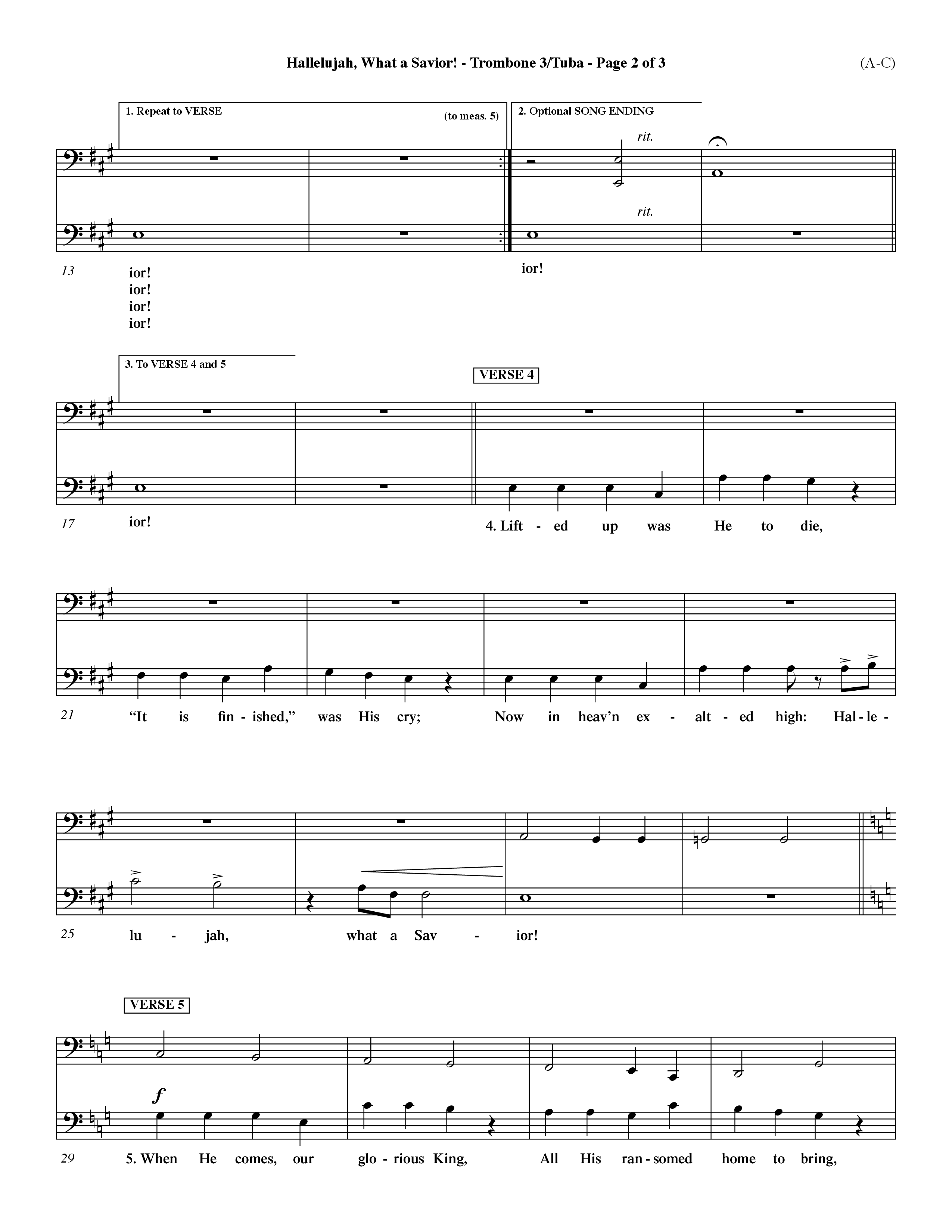 Hallelujah What A Savior (Choral Anthem SATB) Trombone 3/Tuba (Word Music Choral / Arr. John Coates / Orch. Dave Williamson / Orch. Rob Thomas)