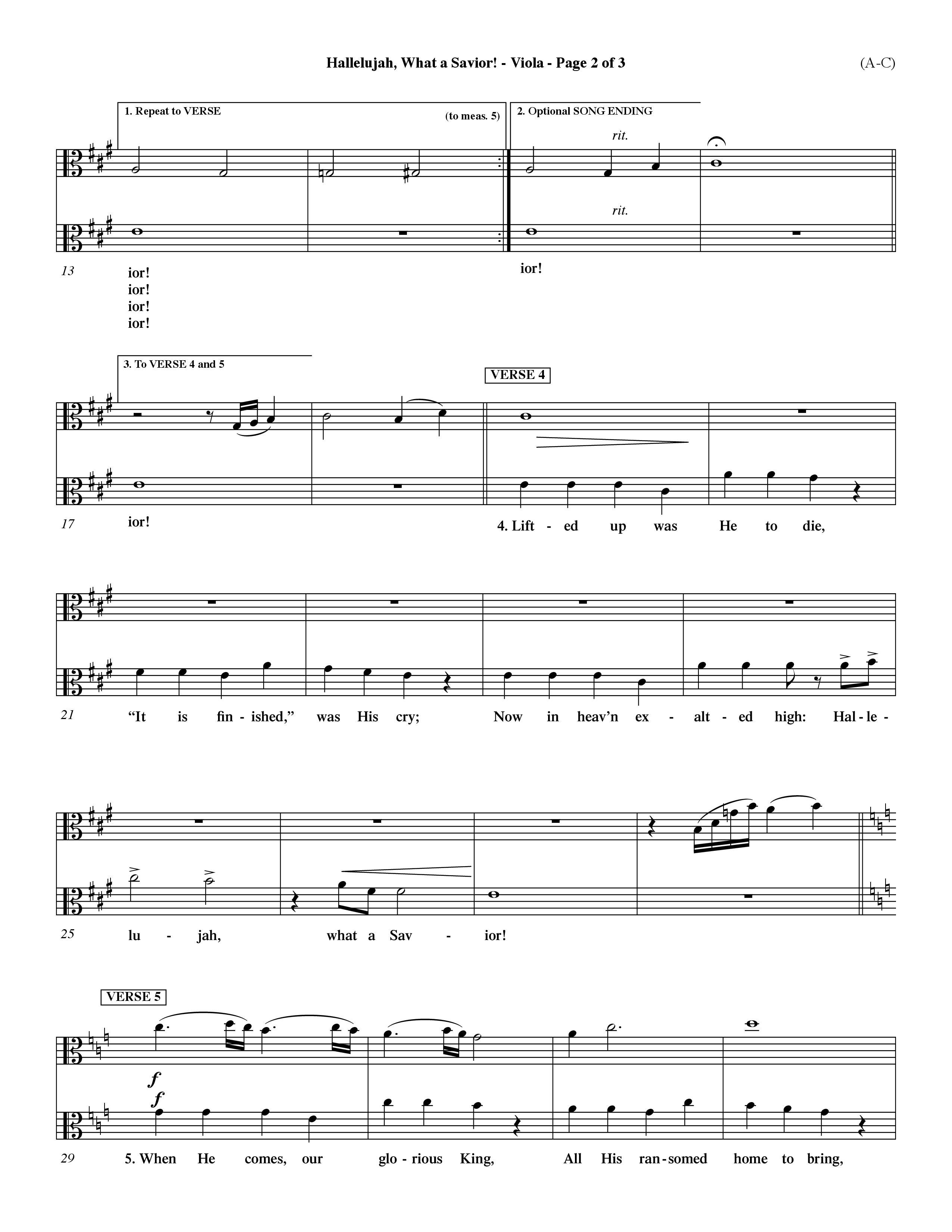 Hallelujah What A Savior (Choral Anthem SATB) Viola (Word Music Choral / Arr. John Coates / Orch. Dave Williamson / Orch. Rob Thomas)