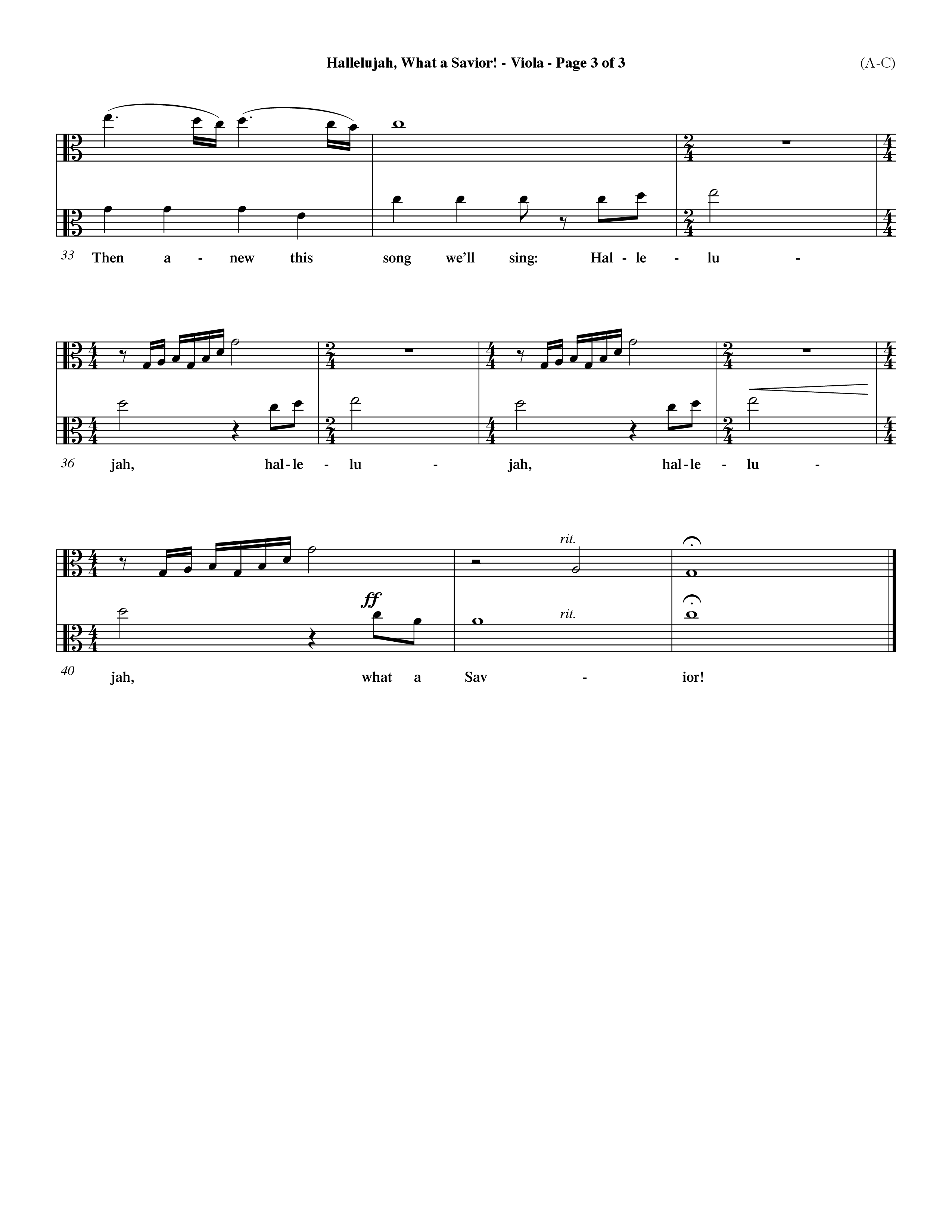 Hallelujah What A Savior (Choral Anthem SATB) Viola (Word Music Choral / Arr. John Coates / Orch. Dave Williamson / Orch. Rob Thomas)