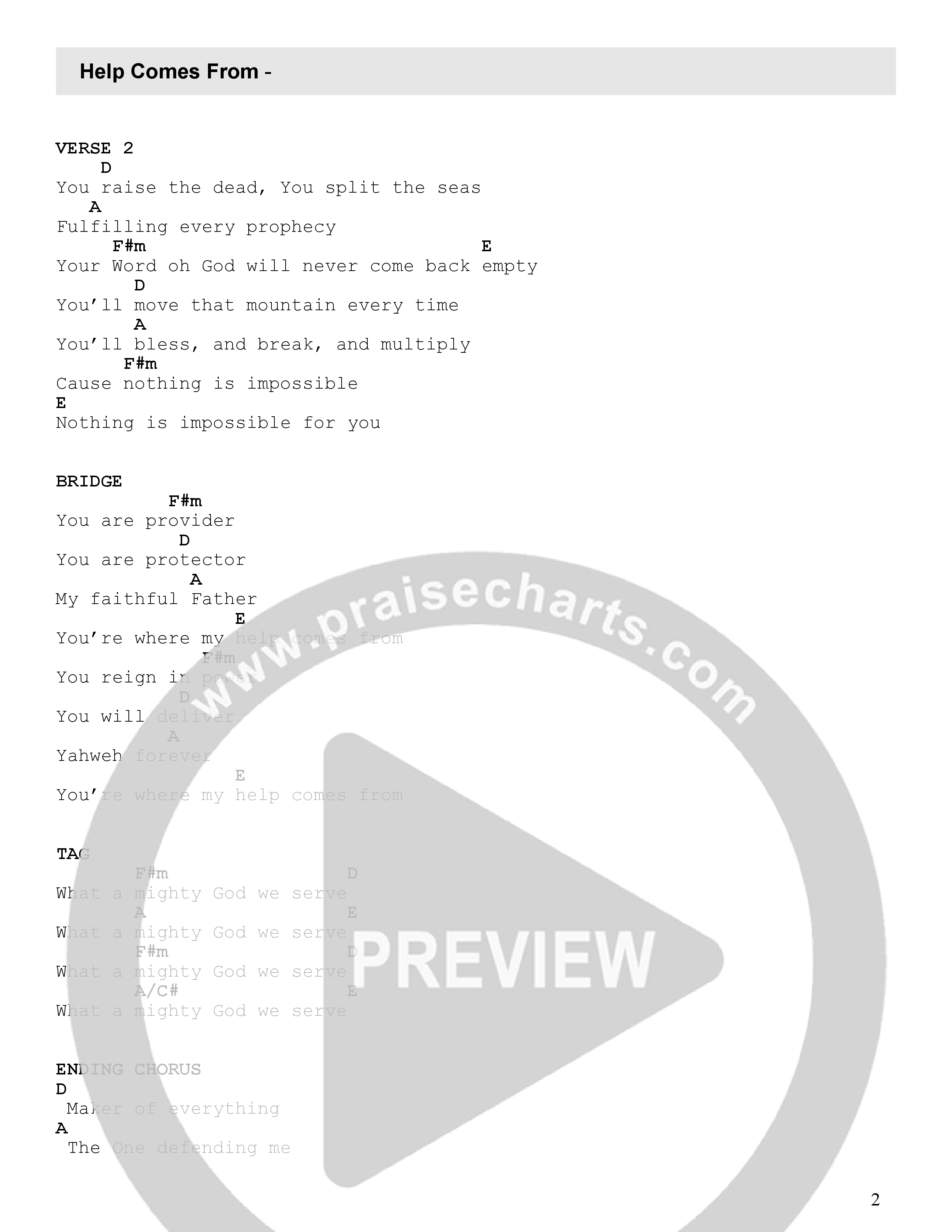 Help Comes From Chord Chart (Oceans Music / David Ryan Cook)