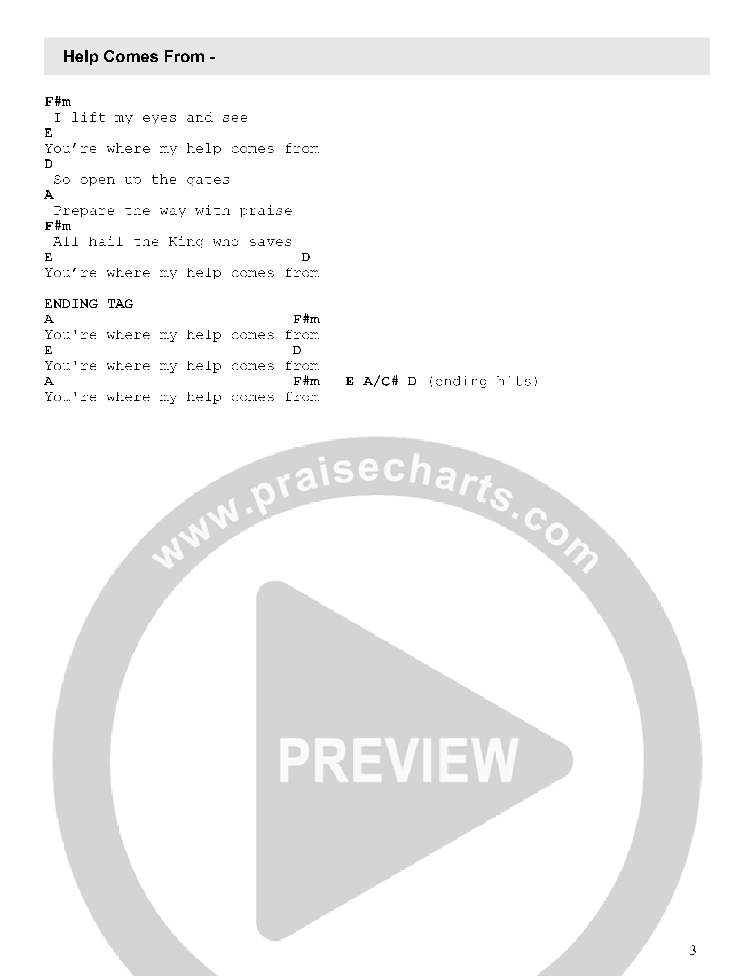 Help Comes From Chord Chart (Oceans Music / David Ryan Cook)