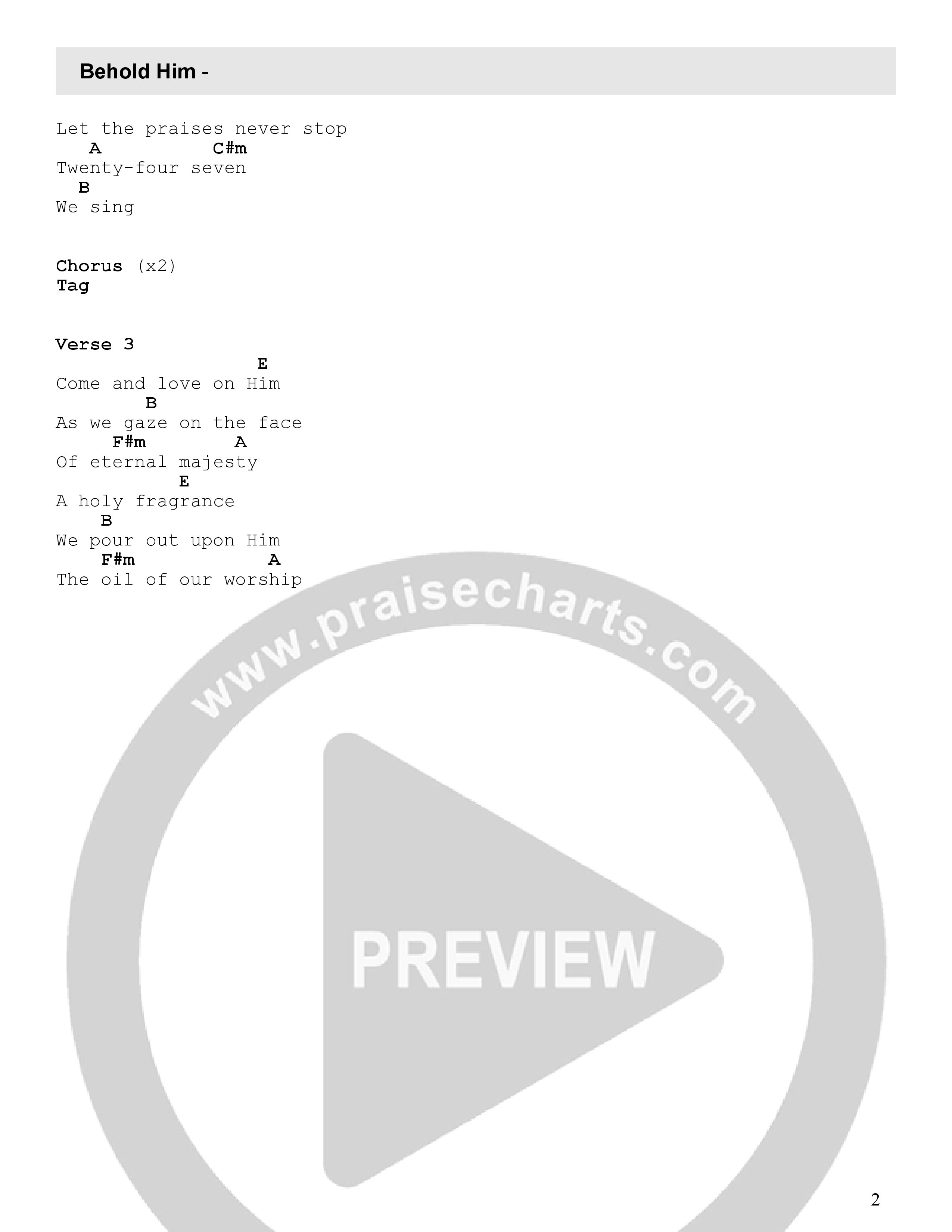 Behold Him Chord Chart (Oceans Music / Melanie Foust)