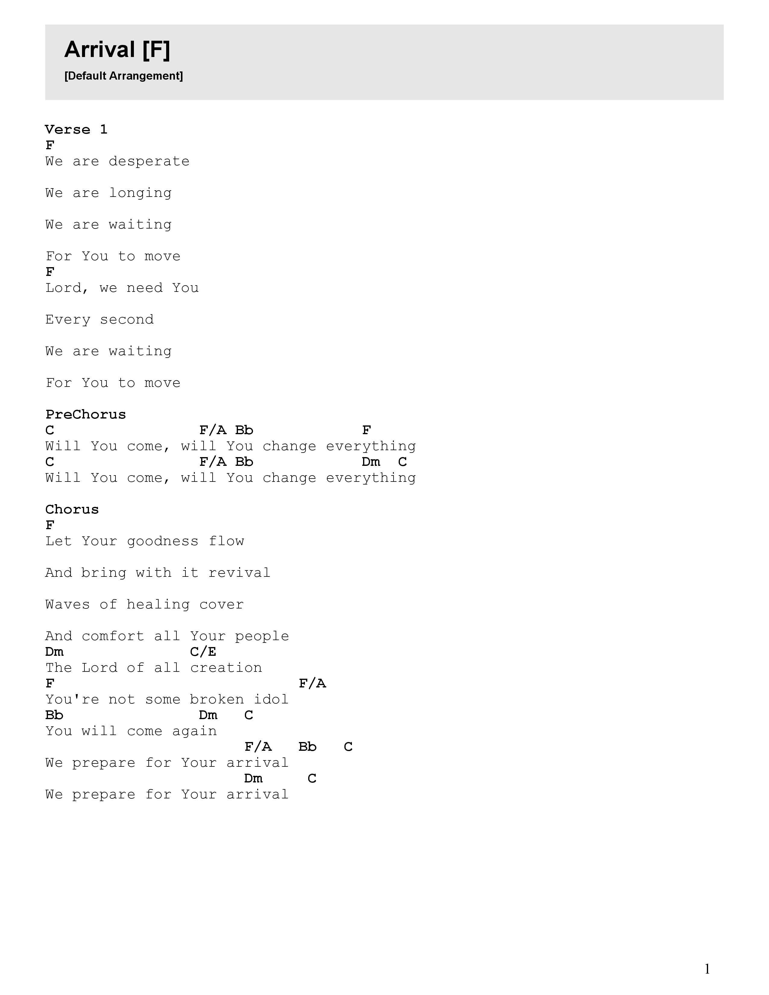 Arrival Chord Chart (Jonathan Turner)