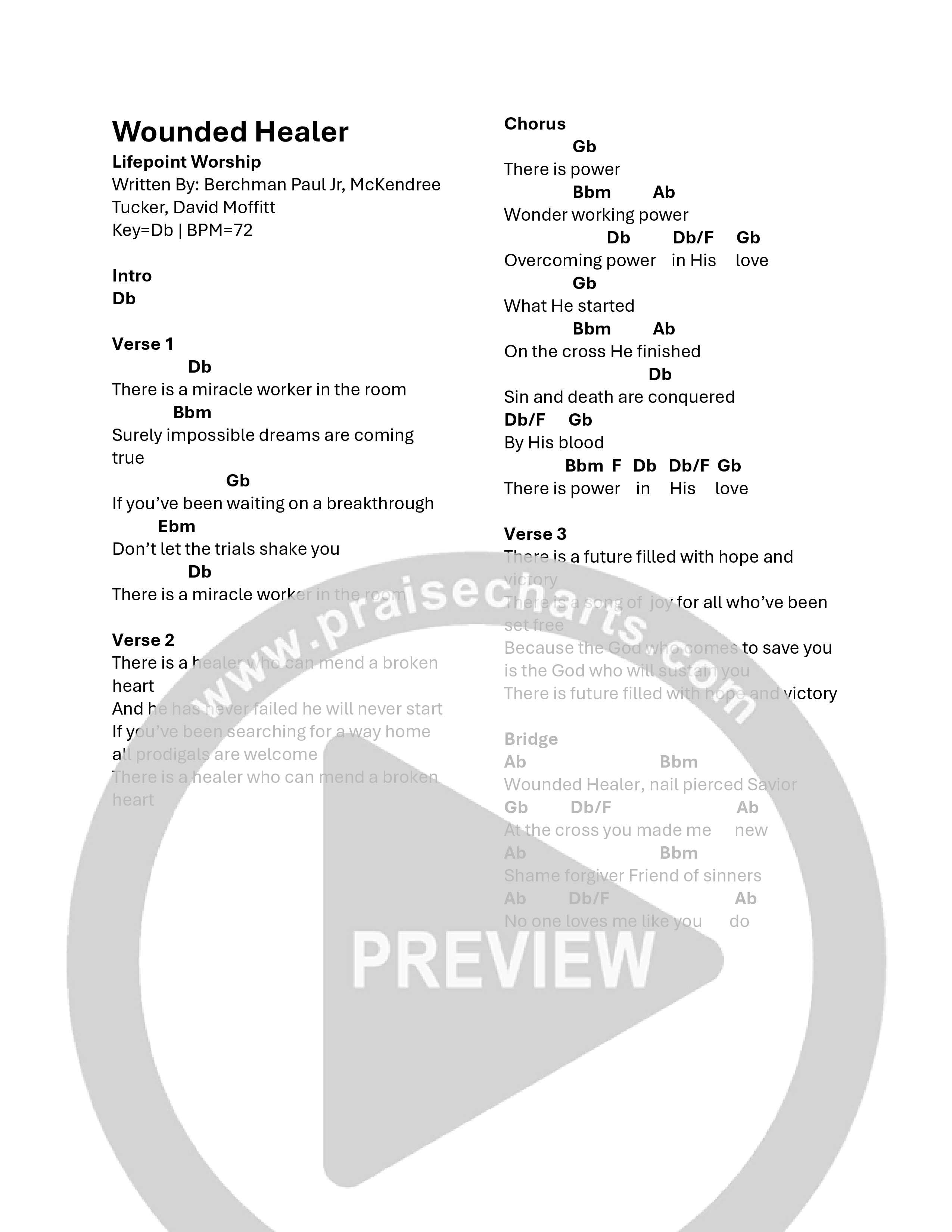 Wounded Healer (Live) Chord Chart (Lifepoint Worship)