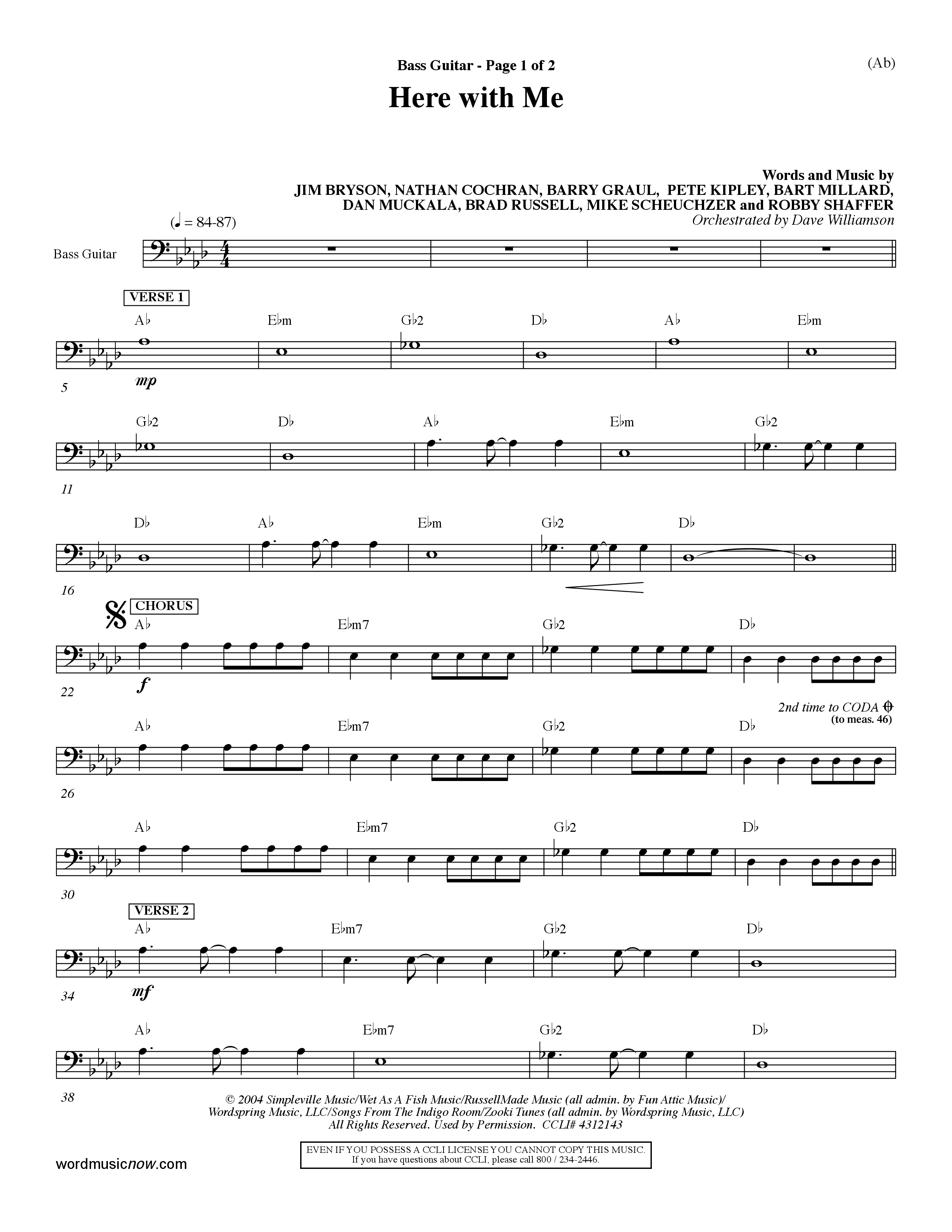 Here With Me (Choral Anthem SATB) Bass Guitar (Word Music Choral / Orch. Dave Williamson)
