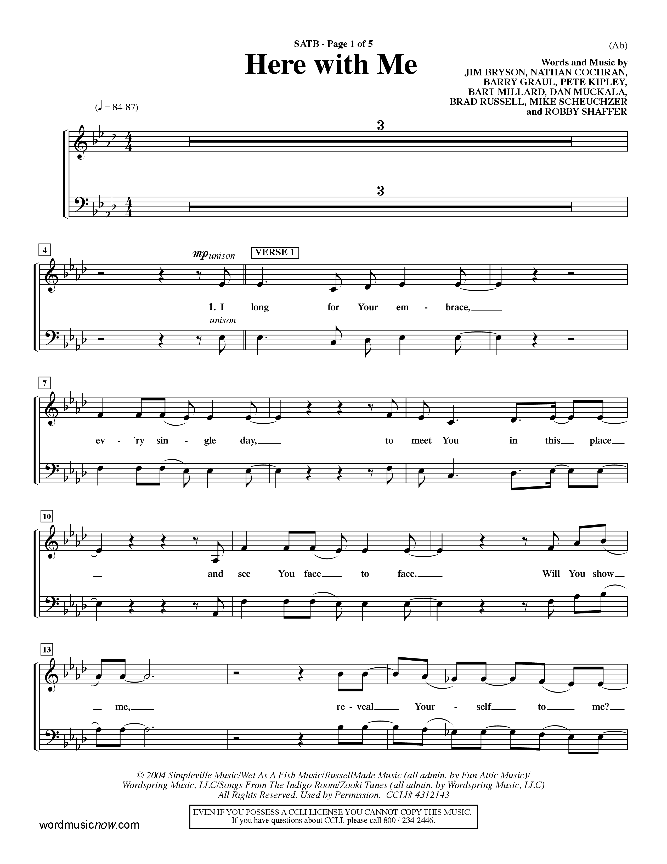 Here With Me (Choral Anthem SATB) Choir Sheet (SATB) (Word Music Choral / Orch. Dave Williamson)