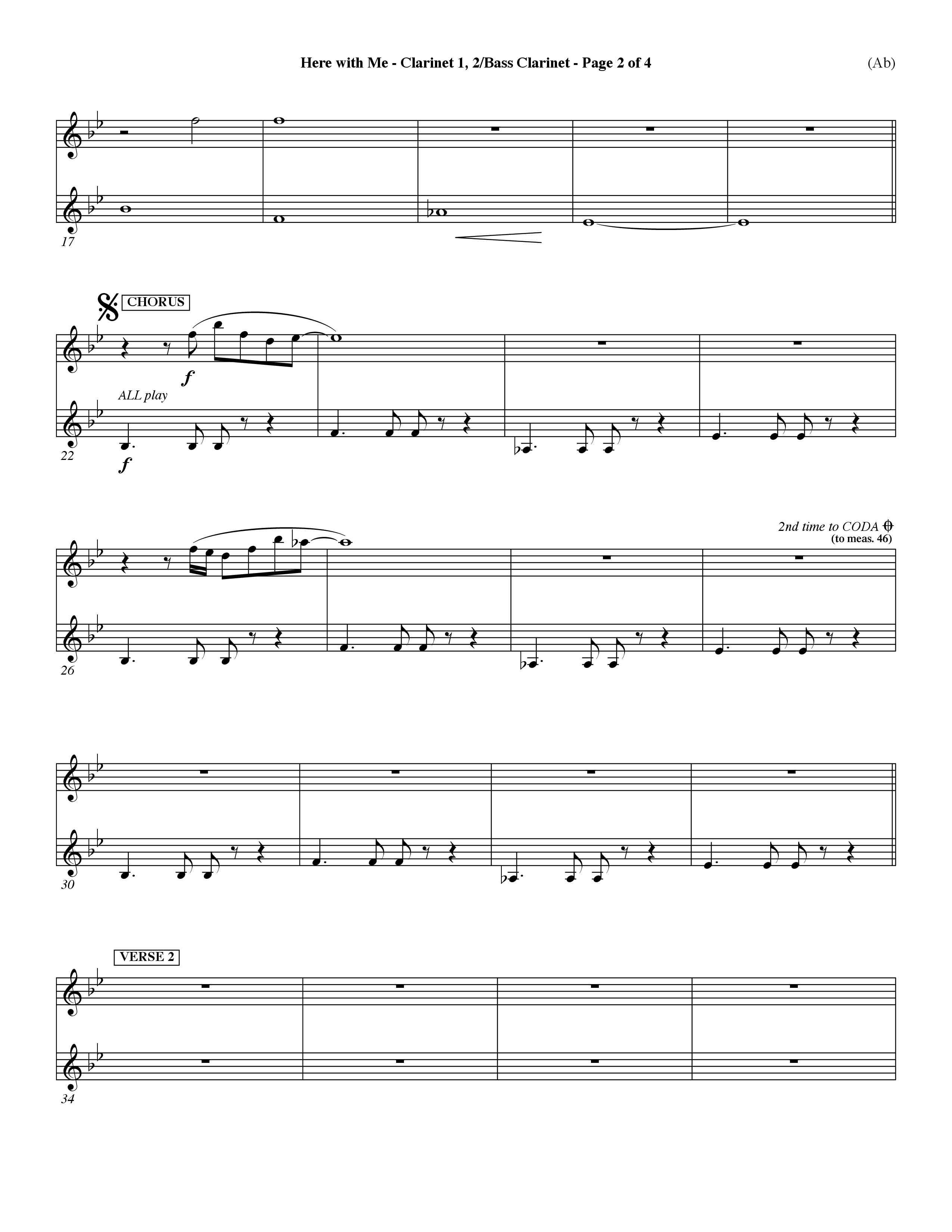 Here With Me (Choral Anthem SATB) Clarinet 1/2, Bass Clarinet (Word Music Choral / Orch. Dave Williamson)