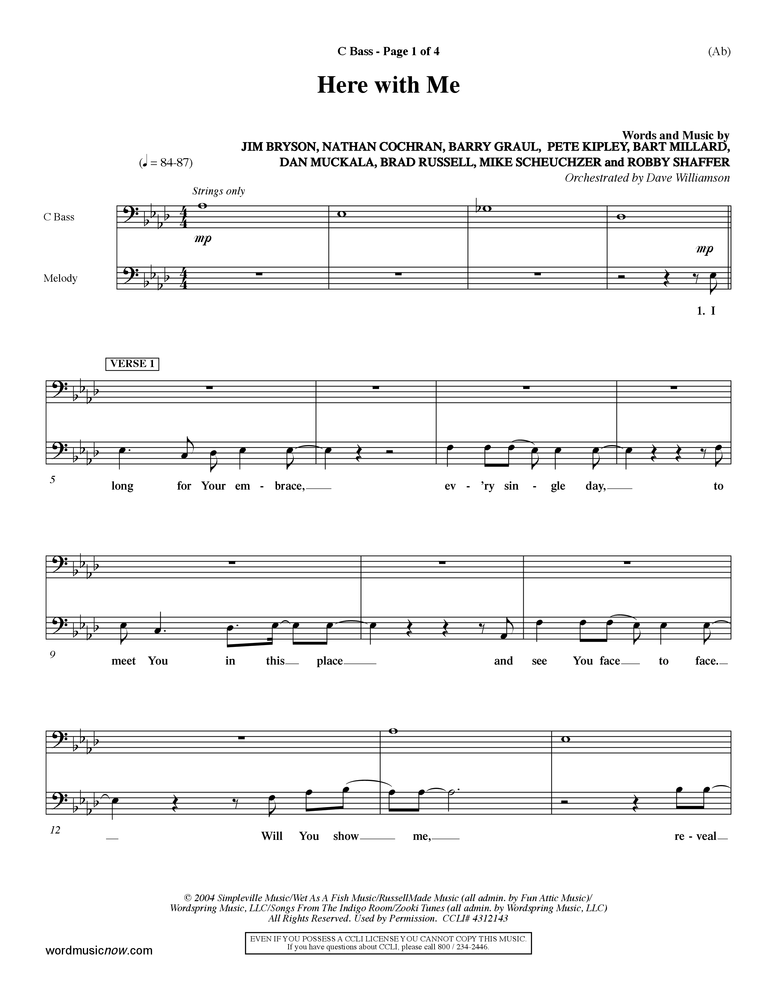 Here With Me (Choral Anthem SATB) Contrabass (Word Music Choral / Orch. Dave Williamson)