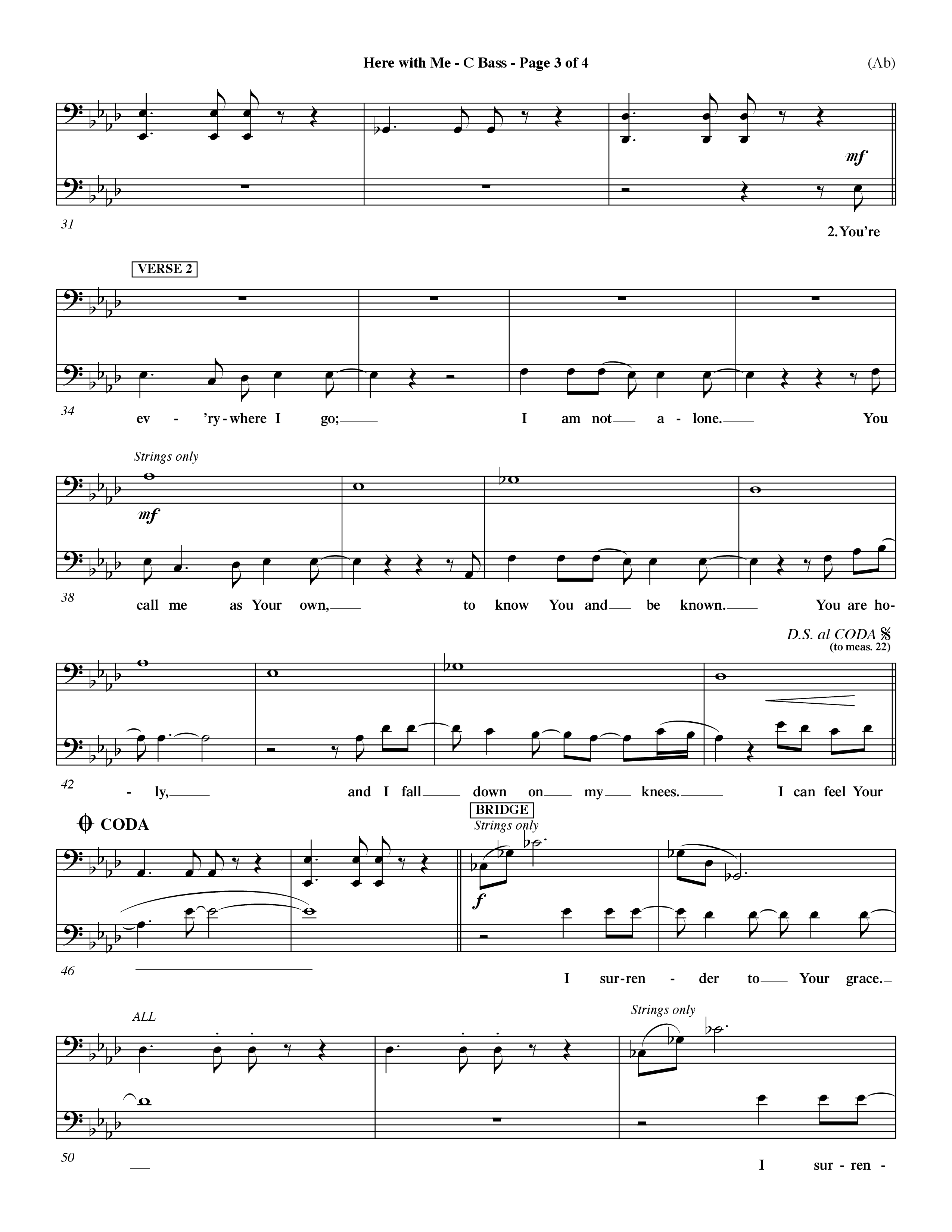 Here With Me (Choral Anthem SATB) Contrabass (Word Music Choral / Orch. Dave Williamson)