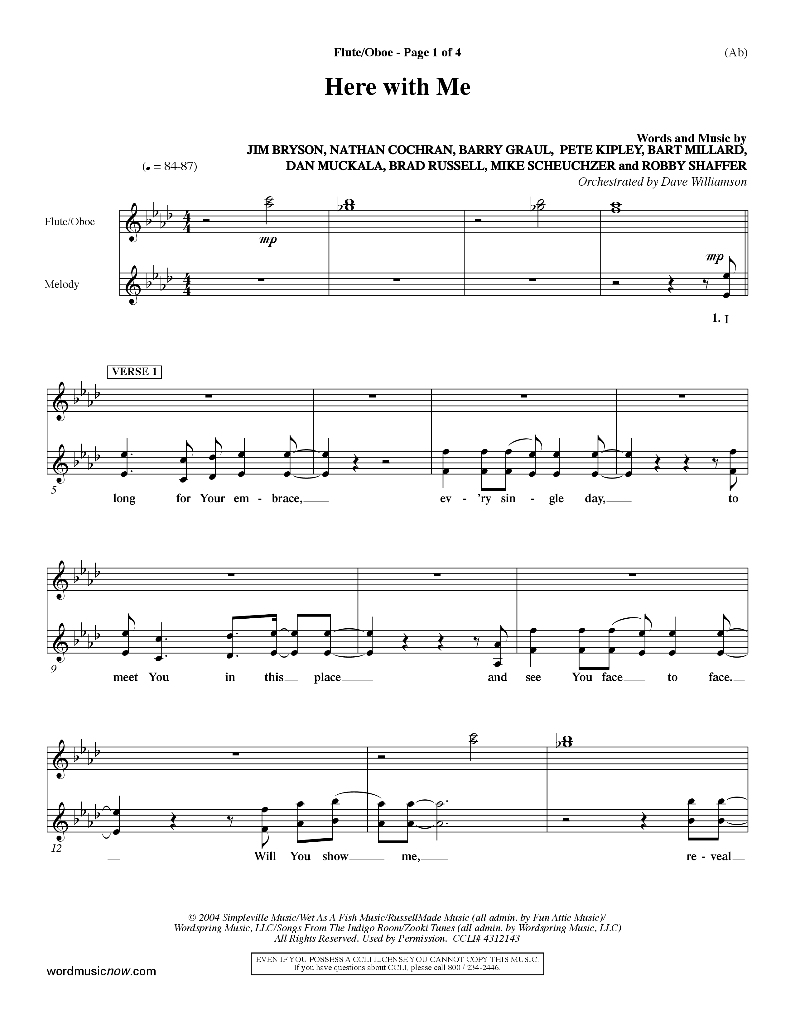 Here With Me (Choral Anthem SATB) Flute/Oboe (Word Music Choral / Orch. Dave Williamson)
