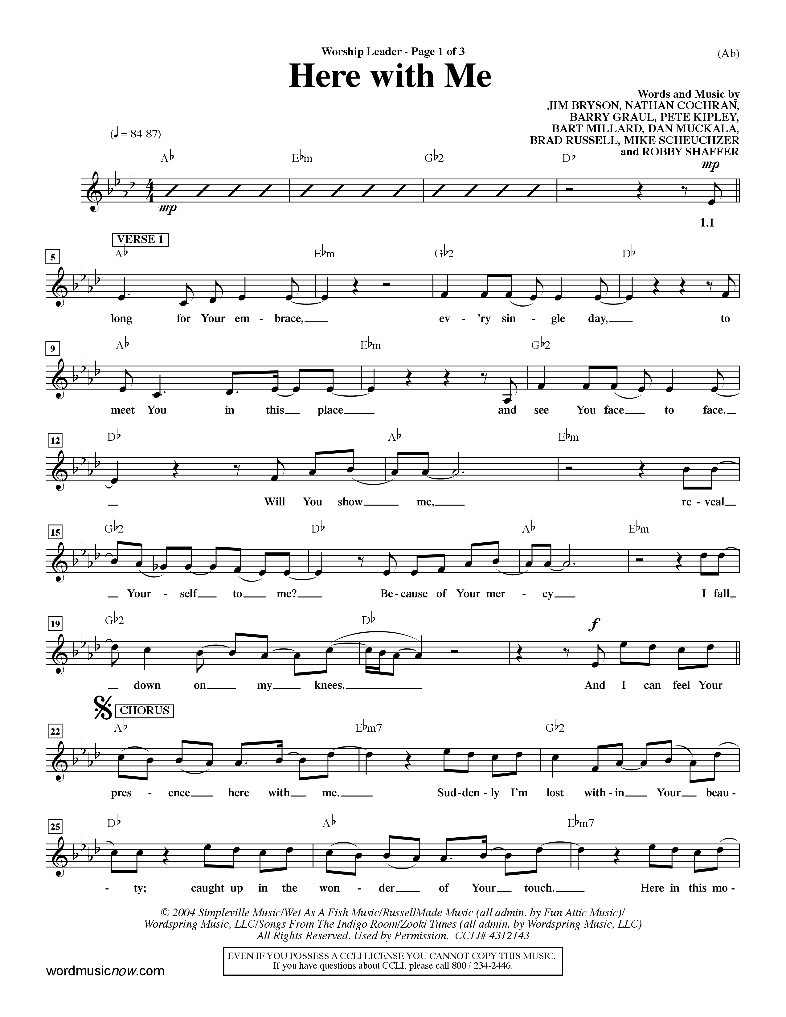 Here With Me (Choral Anthem SATB) Lead Sheet (Mel) (Word Music Choral / Orch. Dave Williamson)