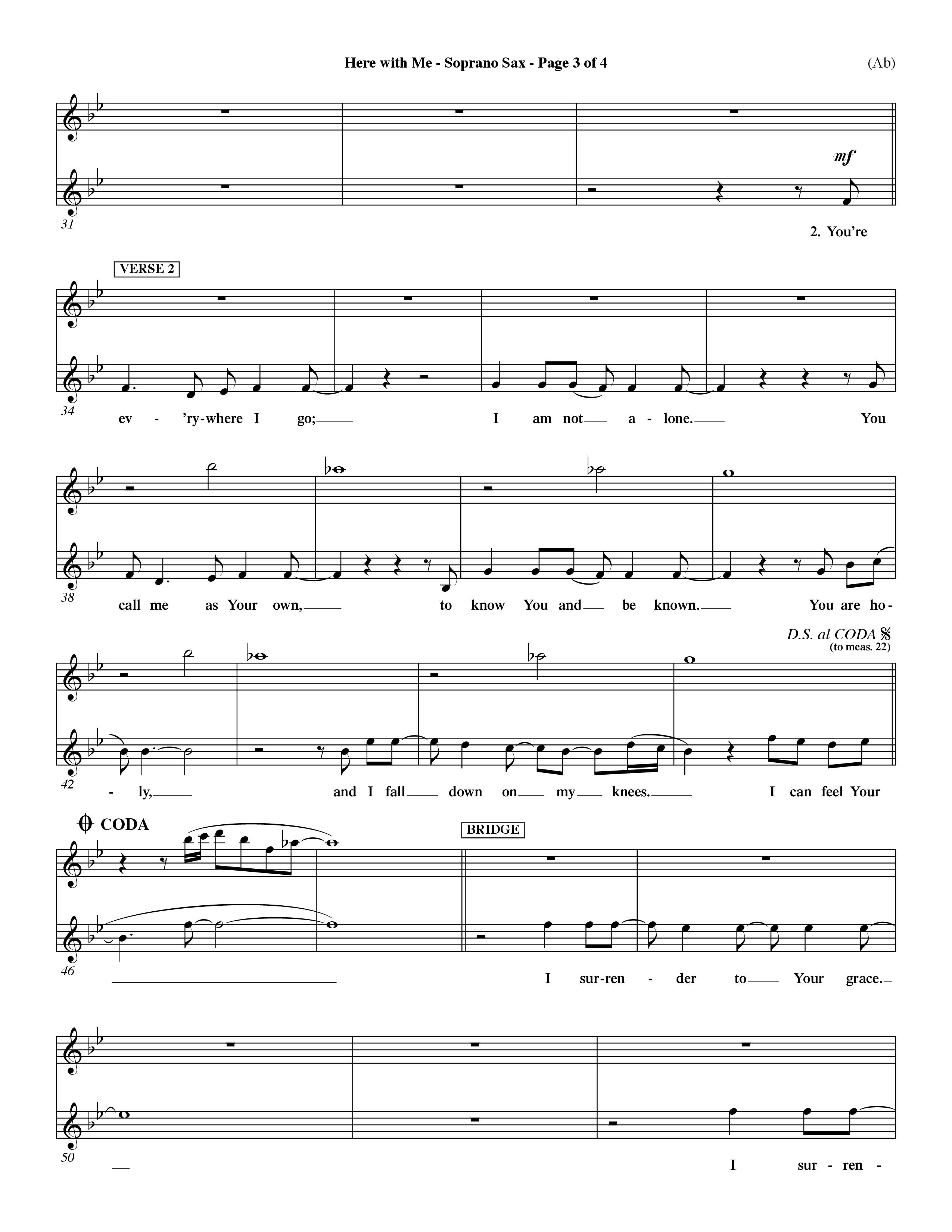 Here With Me (Choral Anthem SATB) Saxophone (Word Music Choral / Orch. Dave Williamson)