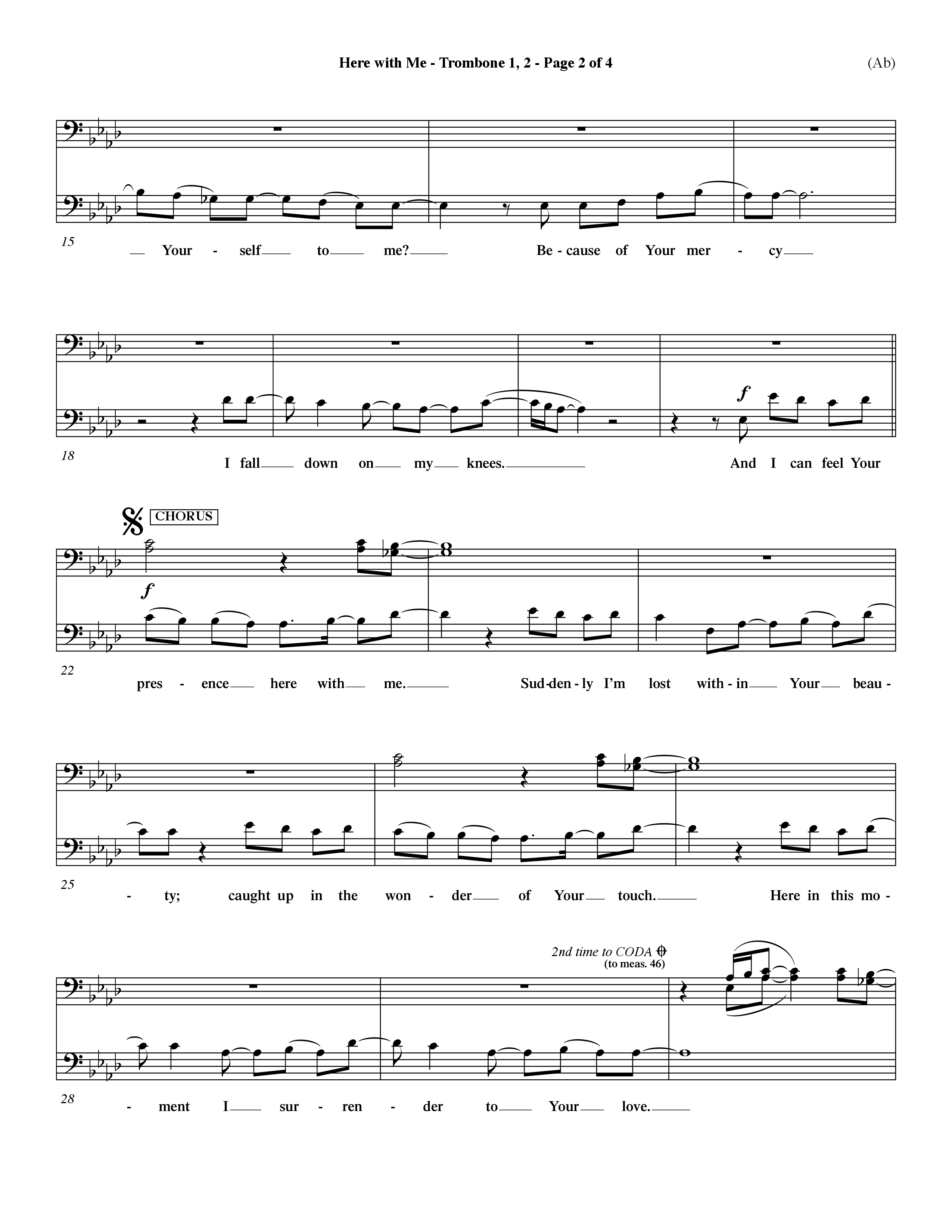Here With Me (Choral Anthem SATB) Trombone 1/2 (Word Music Choral / Orch. Dave Williamson)