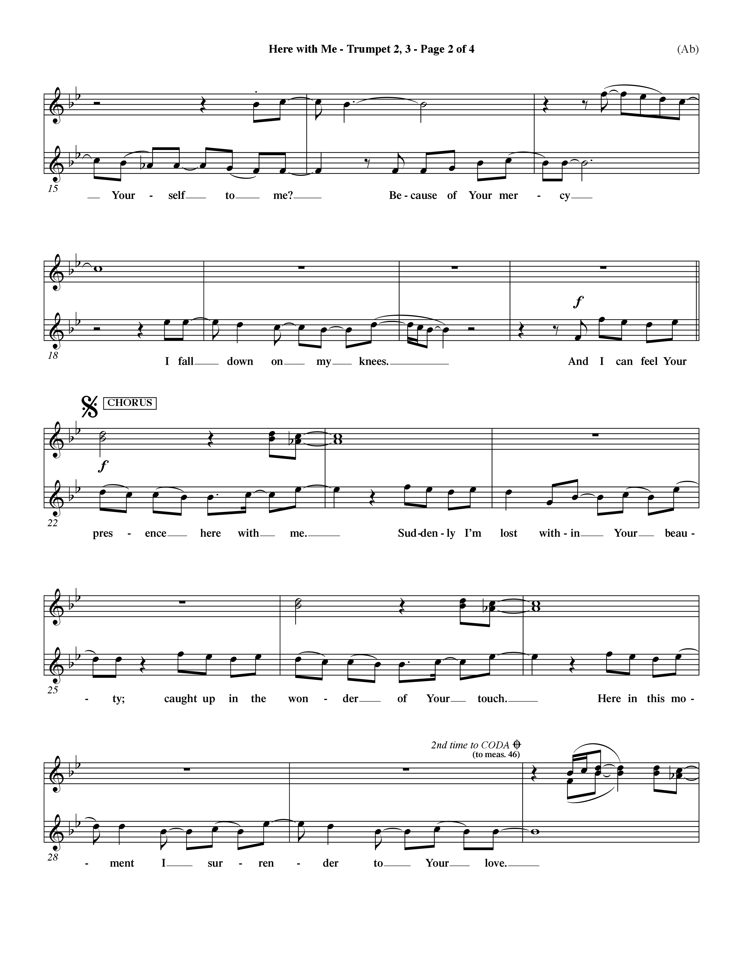 Here With Me (Choral Anthem SATB) Trumpet 2/3 (Word Music Choral / Orch. Dave Williamson)