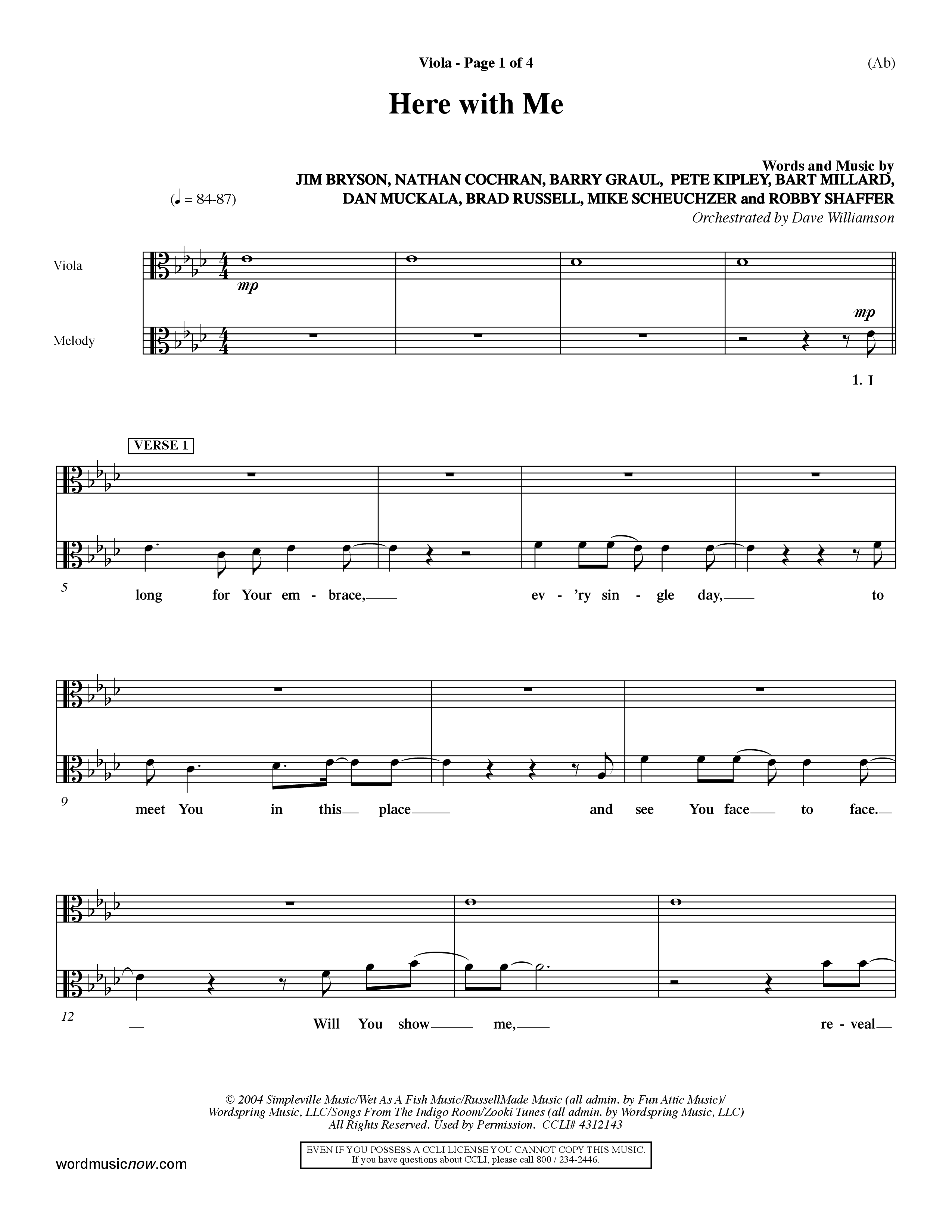 Here With Me (Choral Anthem SATB) Viola (Word Music Choral / Orch. Dave Williamson)