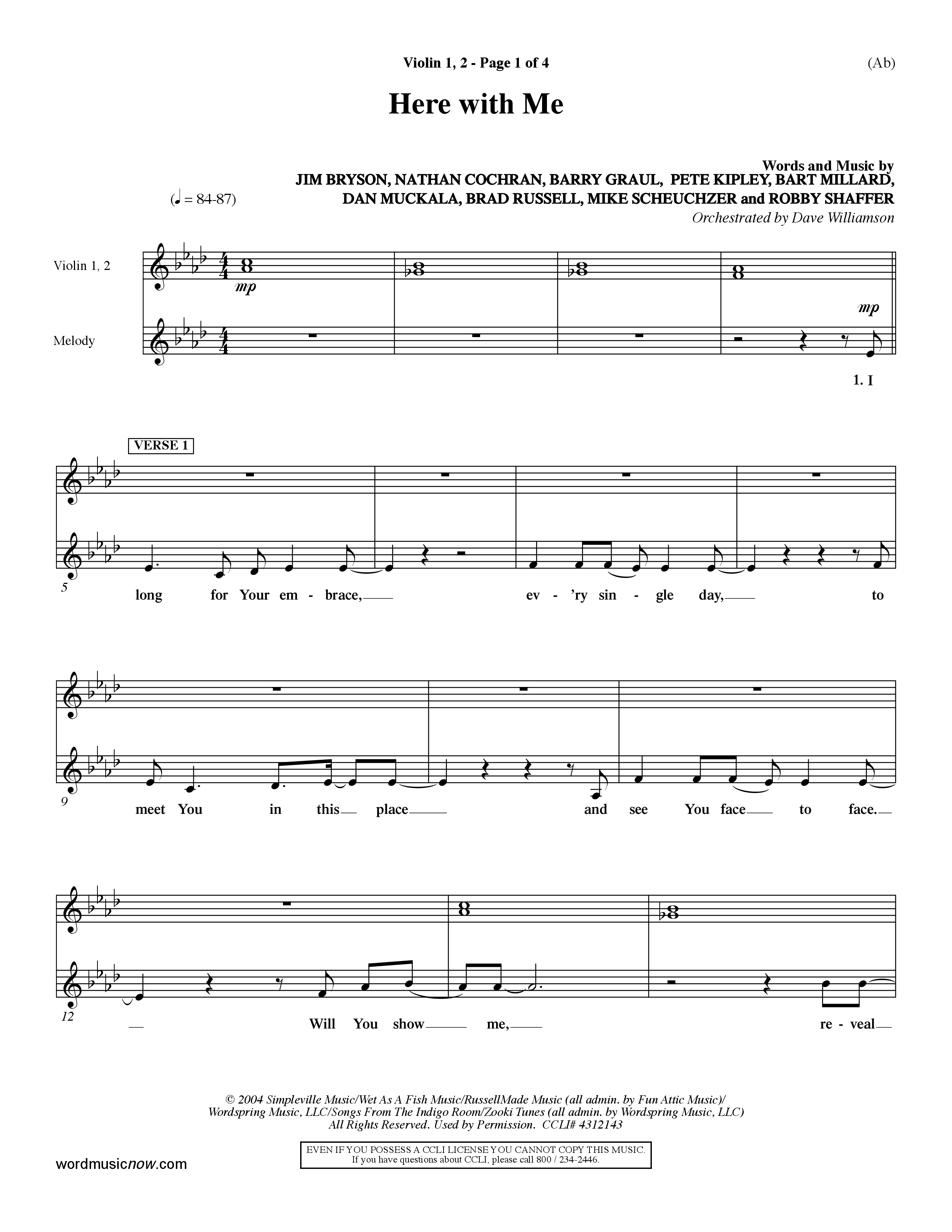 Here With Me (Choral Anthem SATB) Violin 1/2 (Word Music Choral / Orch. Dave Williamson)