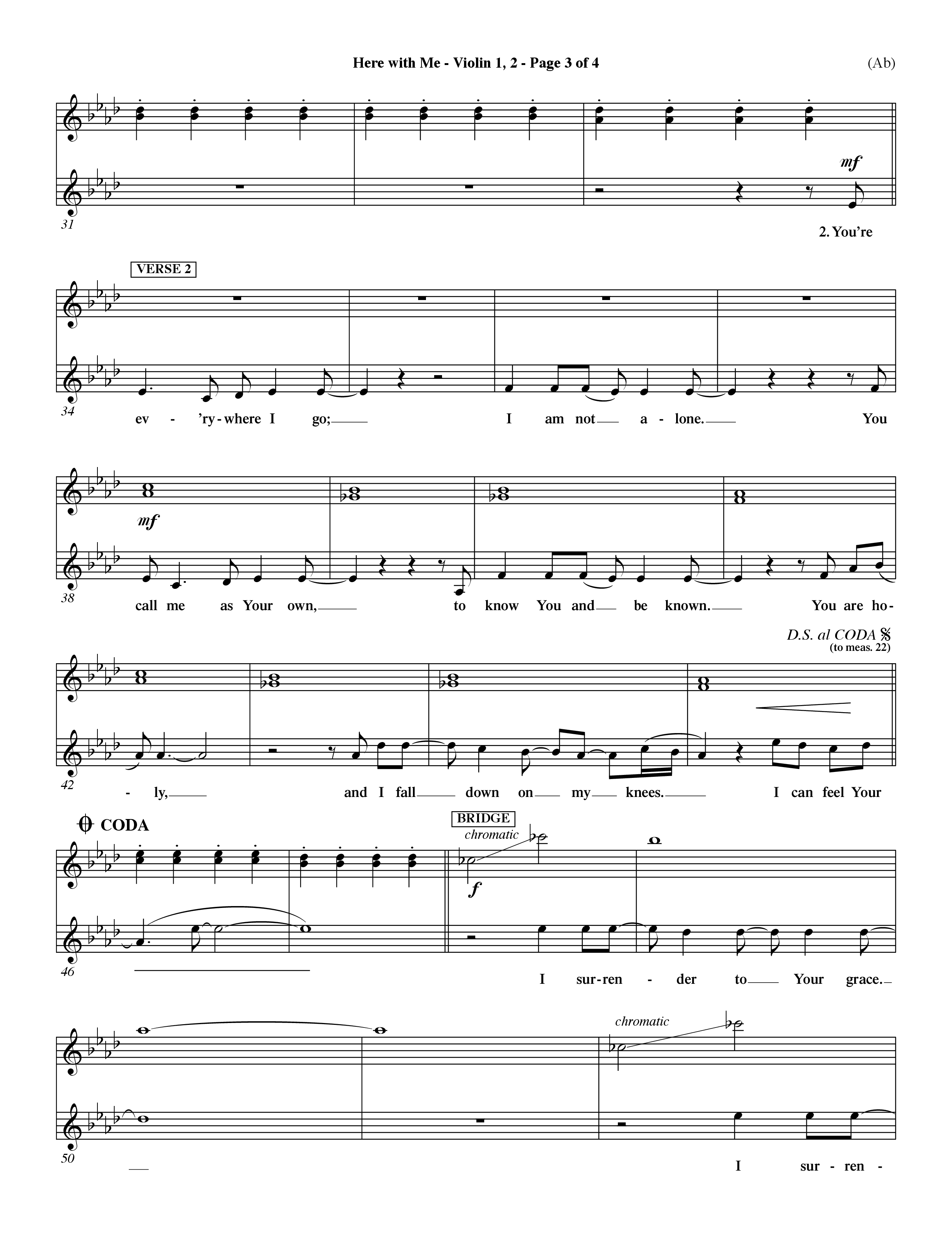Here With Me (Choral Anthem SATB) Violin 1/2 (Word Music Choral / Orch. Dave Williamson)