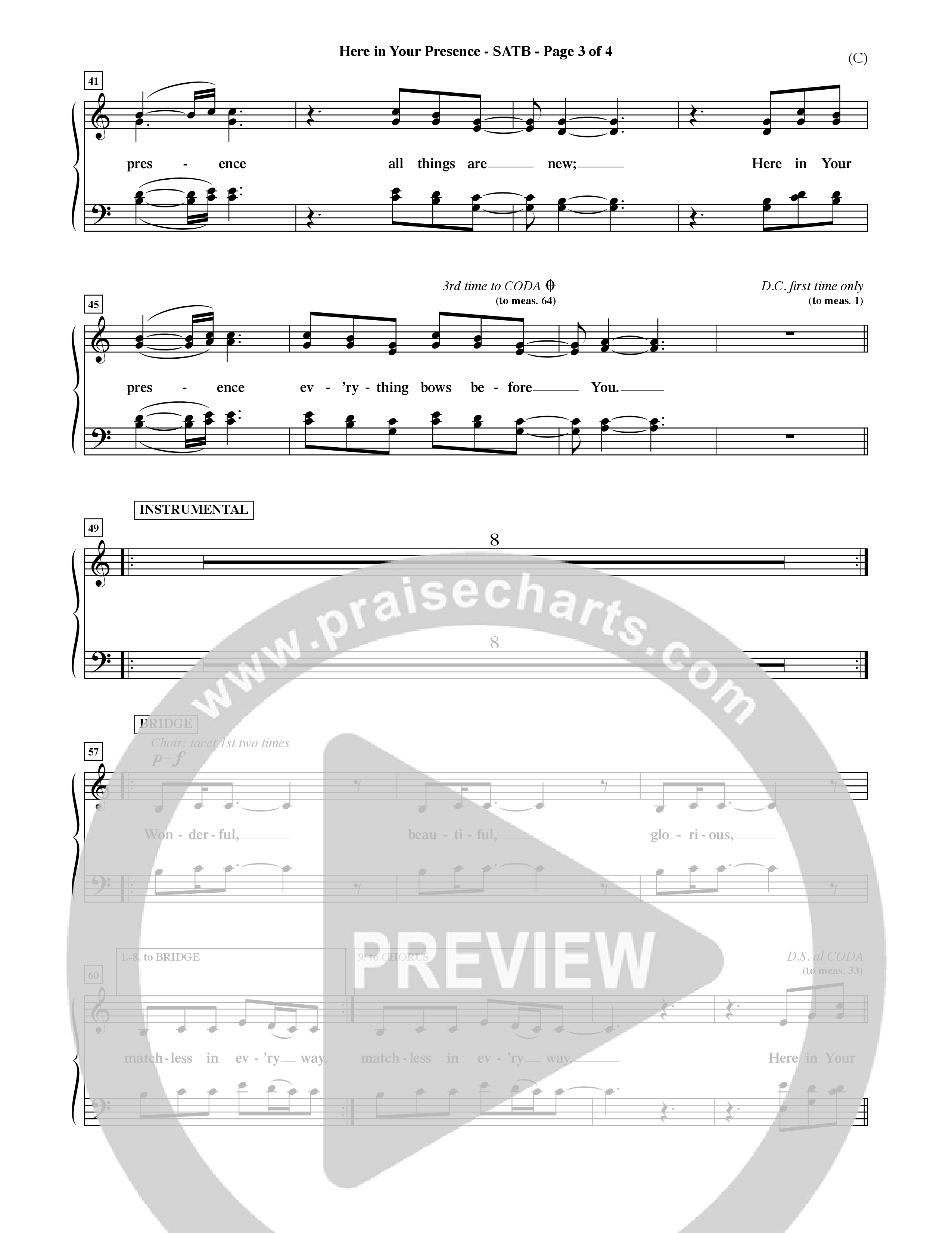 Here In Your Presence (Choral Anthem SATB) Choir Sheet (SATB) (Word Music Choral / Orch. David McKay)