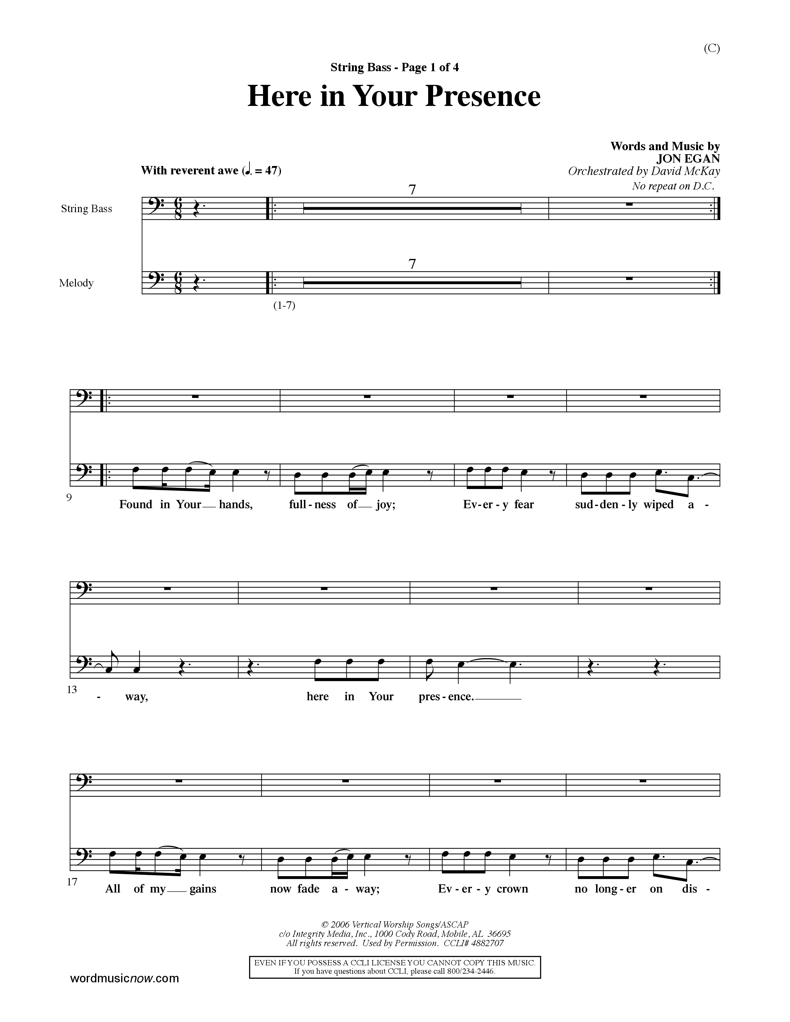 Here In Your Presence (Choral Anthem SATB) Double Bass (Word Music Choral / Orch. David McKay)