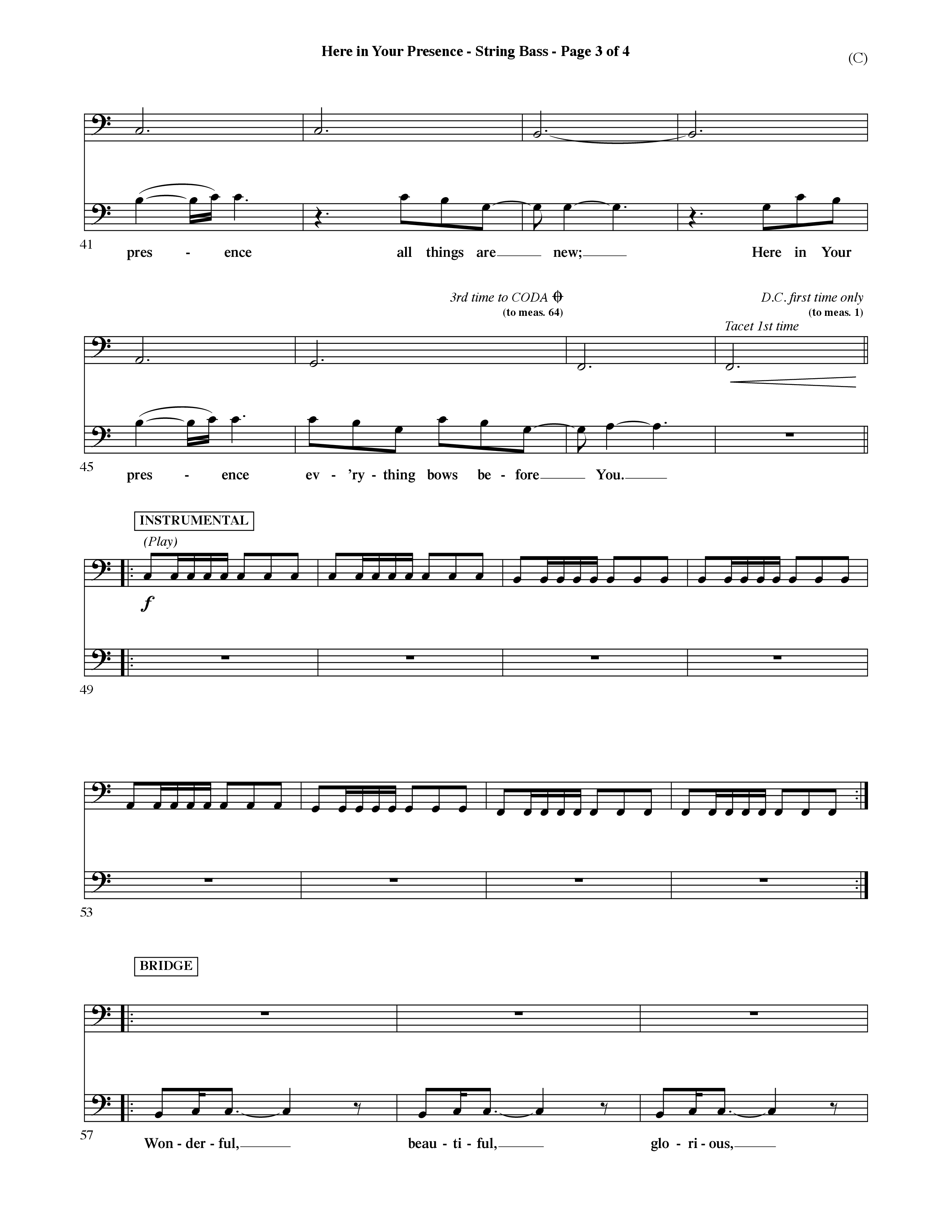 Here In Your Presence (Choral Anthem SATB) Double Bass (Word Music Choral / Orch. David McKay)