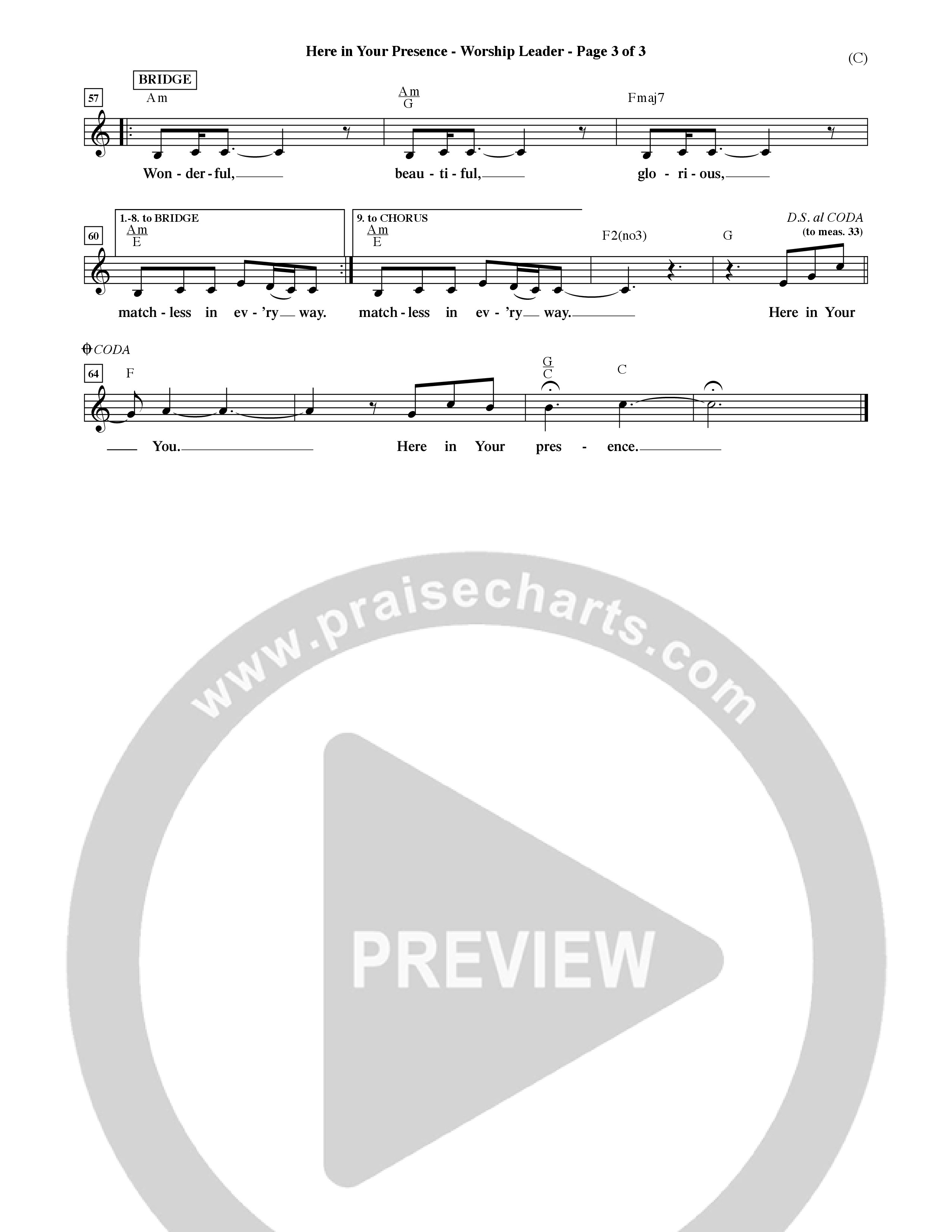 Here In Your Presence (Choral Anthem SATB) Lead Sheet (Mel) (Word Music Choral / Orch. David McKay)