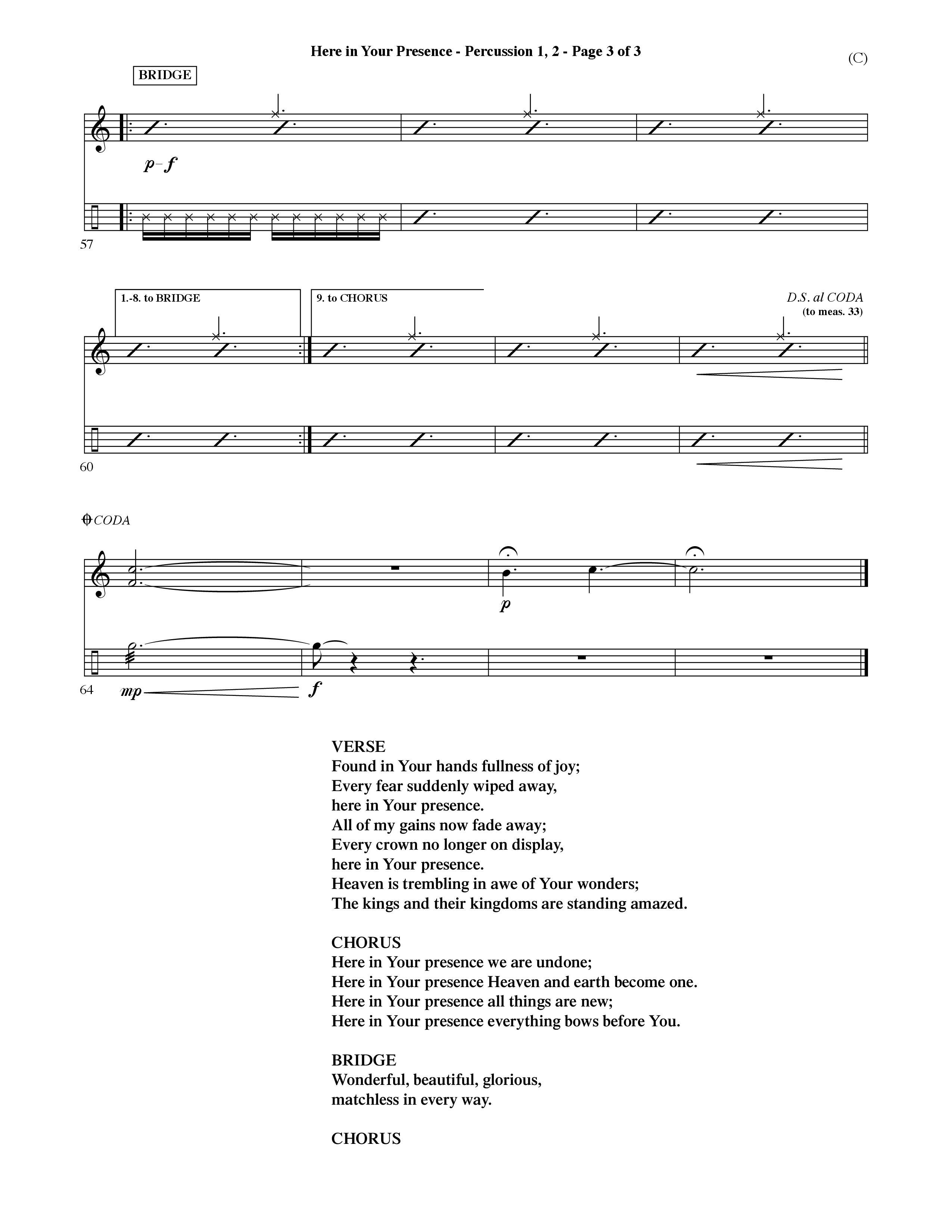 Here In Your Presence (Choral Anthem SATB) Percussion 1/2 (Word Music Choral / Orch. David McKay)