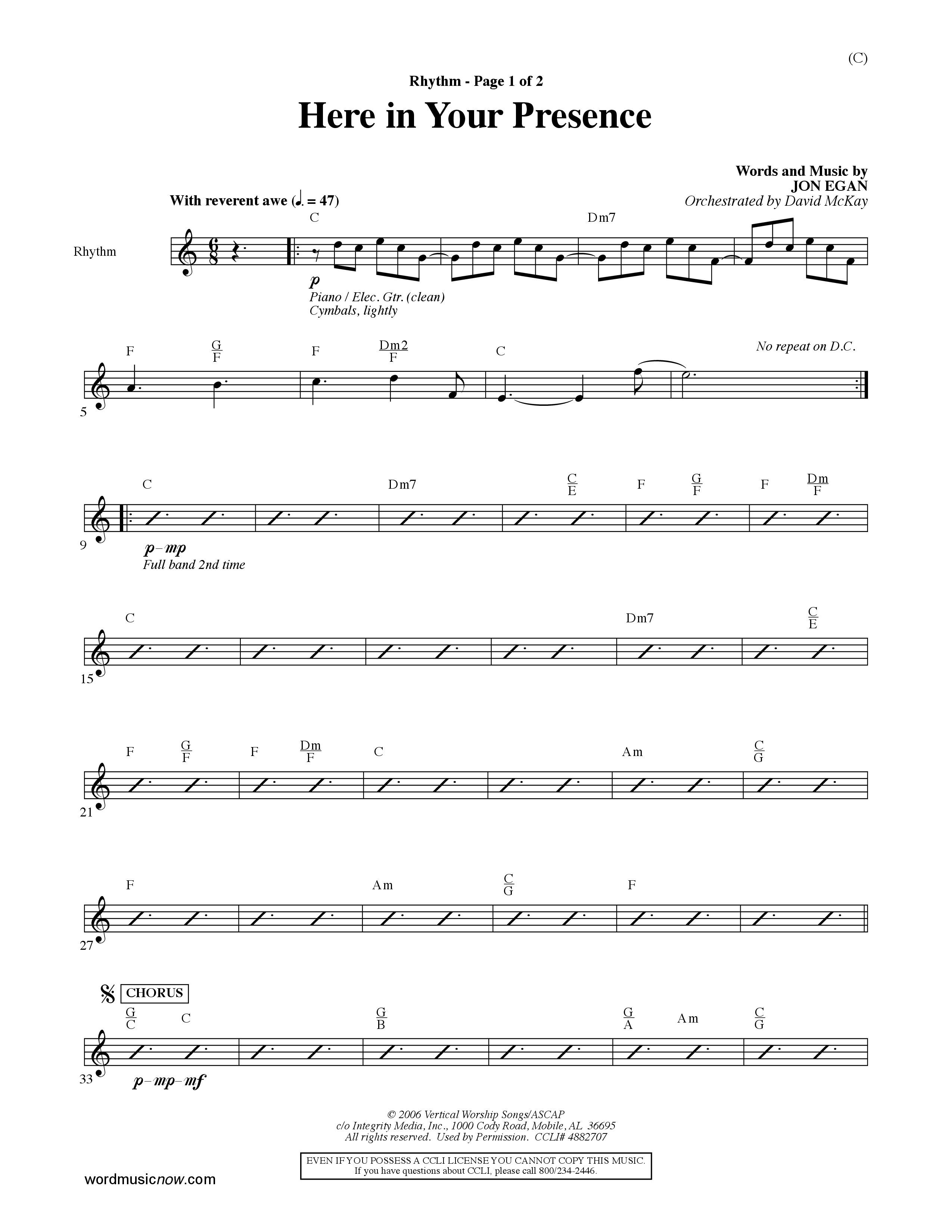 Here In Your Presence (Choral Anthem SATB) Rhythm Chart (Word Music Choral / Orch. David McKay)