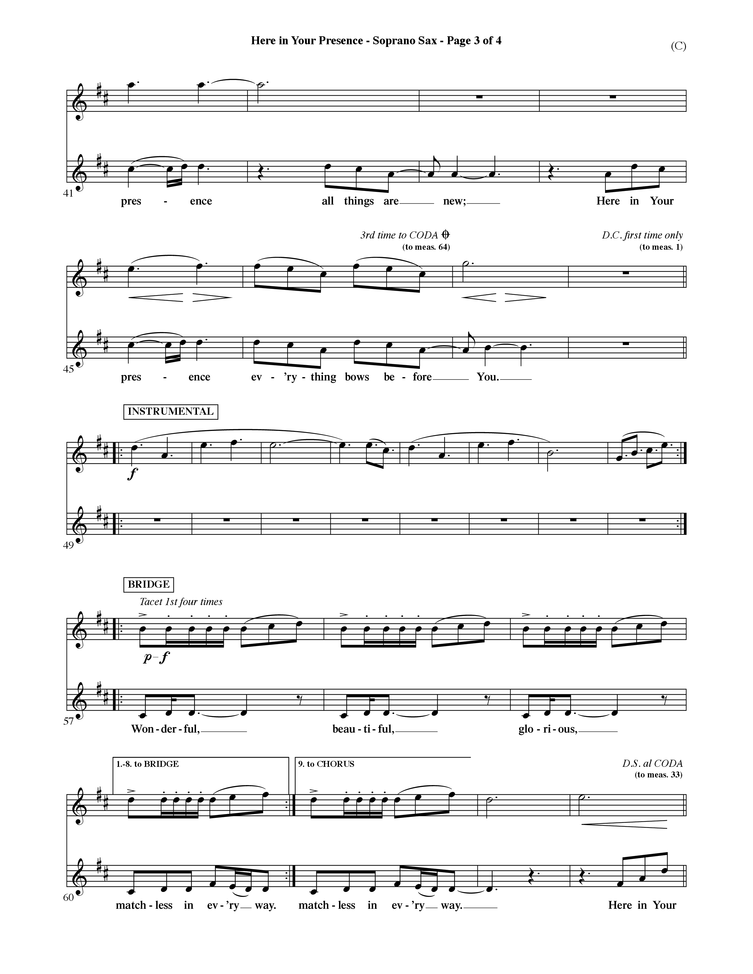 Here In Your Presence (Choral Anthem SATB) Saxophone (Word Music Choral / Orch. David McKay)
