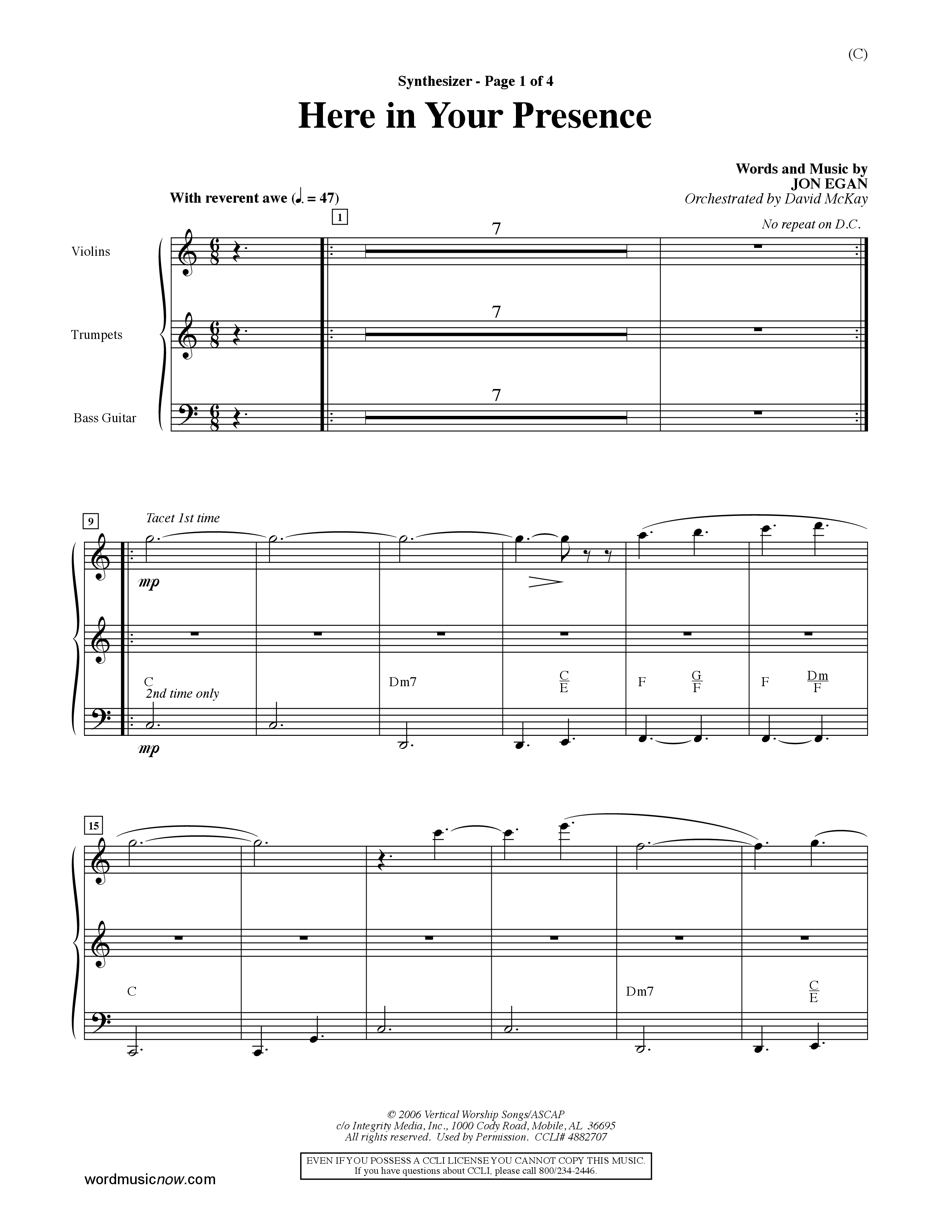 Here In Your Presence (Choral Anthem SATB) Synth (Word Music Choral / Orch. David McKay)