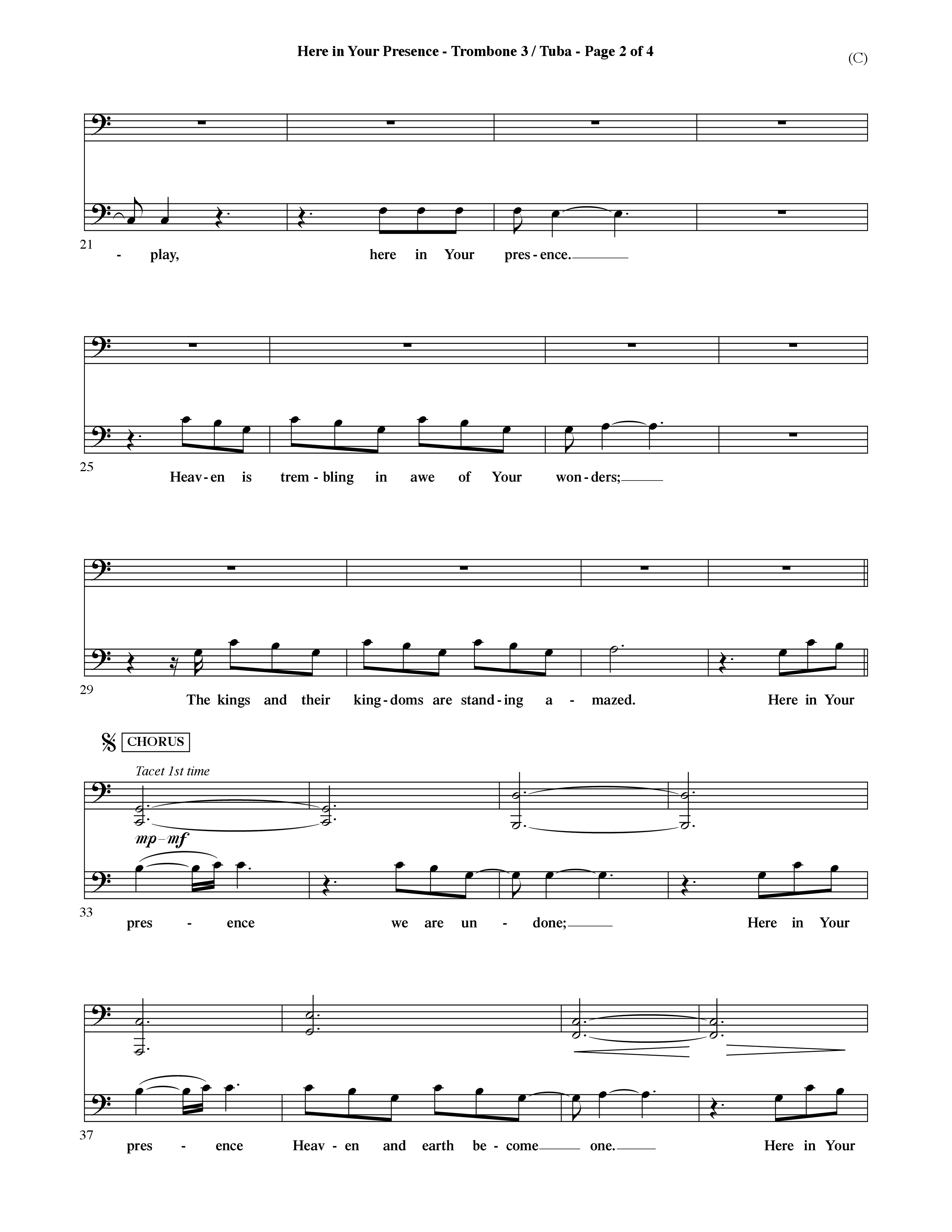 Here In Your Presence (Choral Anthem SATB) Trombone 3/Tuba (Word Music Choral / Orch. David McKay)