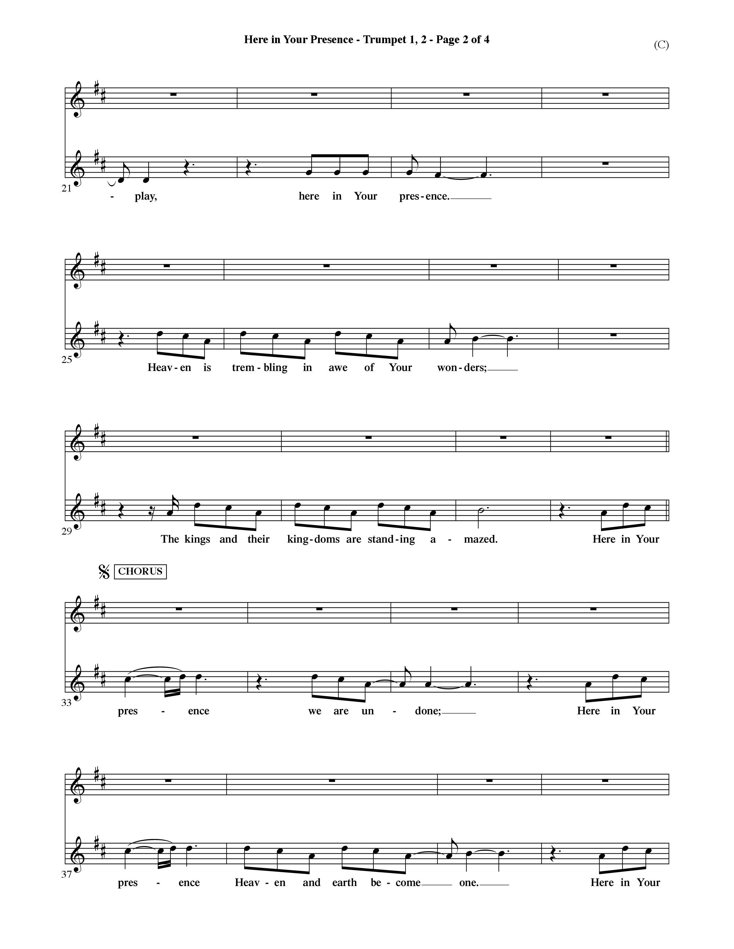 Here In Your Presence (Choral Anthem SATB) Trumpet 1,2 (Word Music Choral / Orch. David McKay)