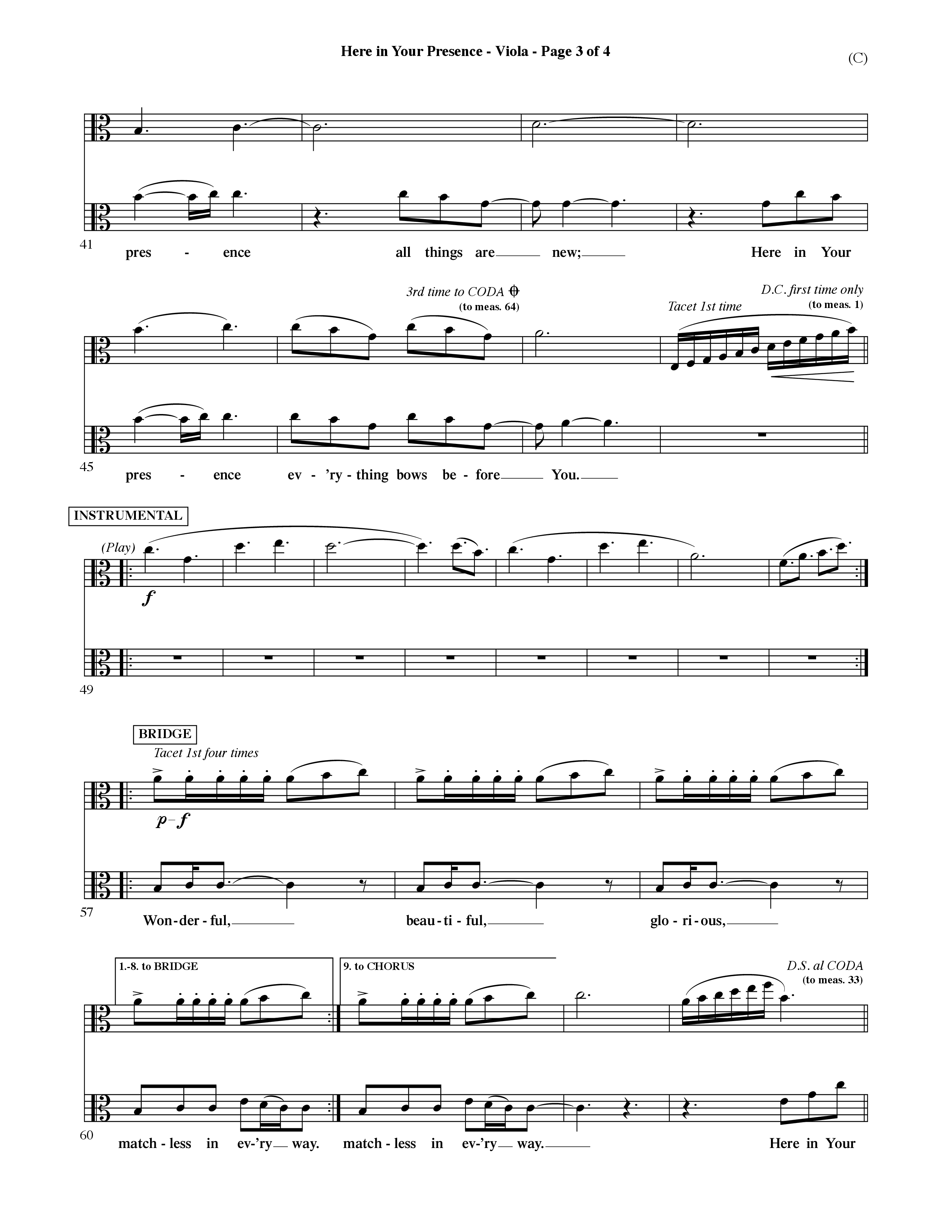 Here In Your Presence (Choral Anthem SATB) Viola (Word Music Choral / Orch. David McKay)
