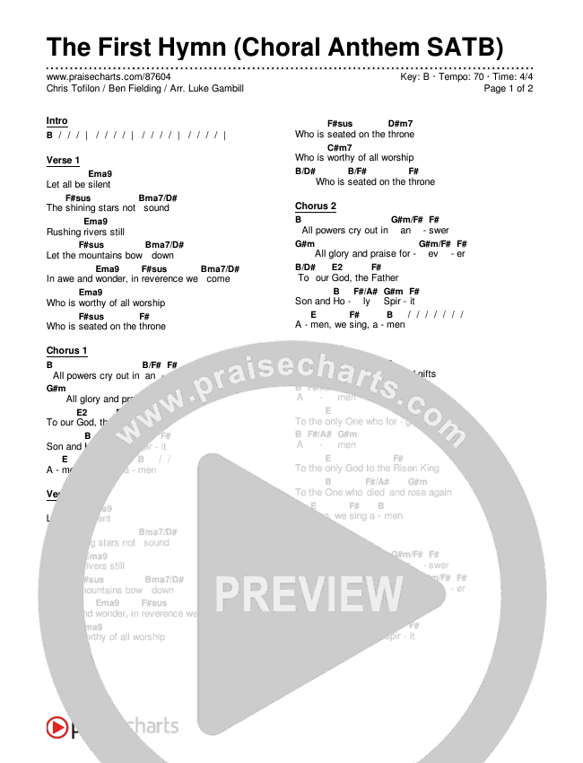 The First Hymn (Choral Anthem SATB) Chords & Lyrics (Chris Tofilon / Ben Fielding / Arr. Luke Gambill)