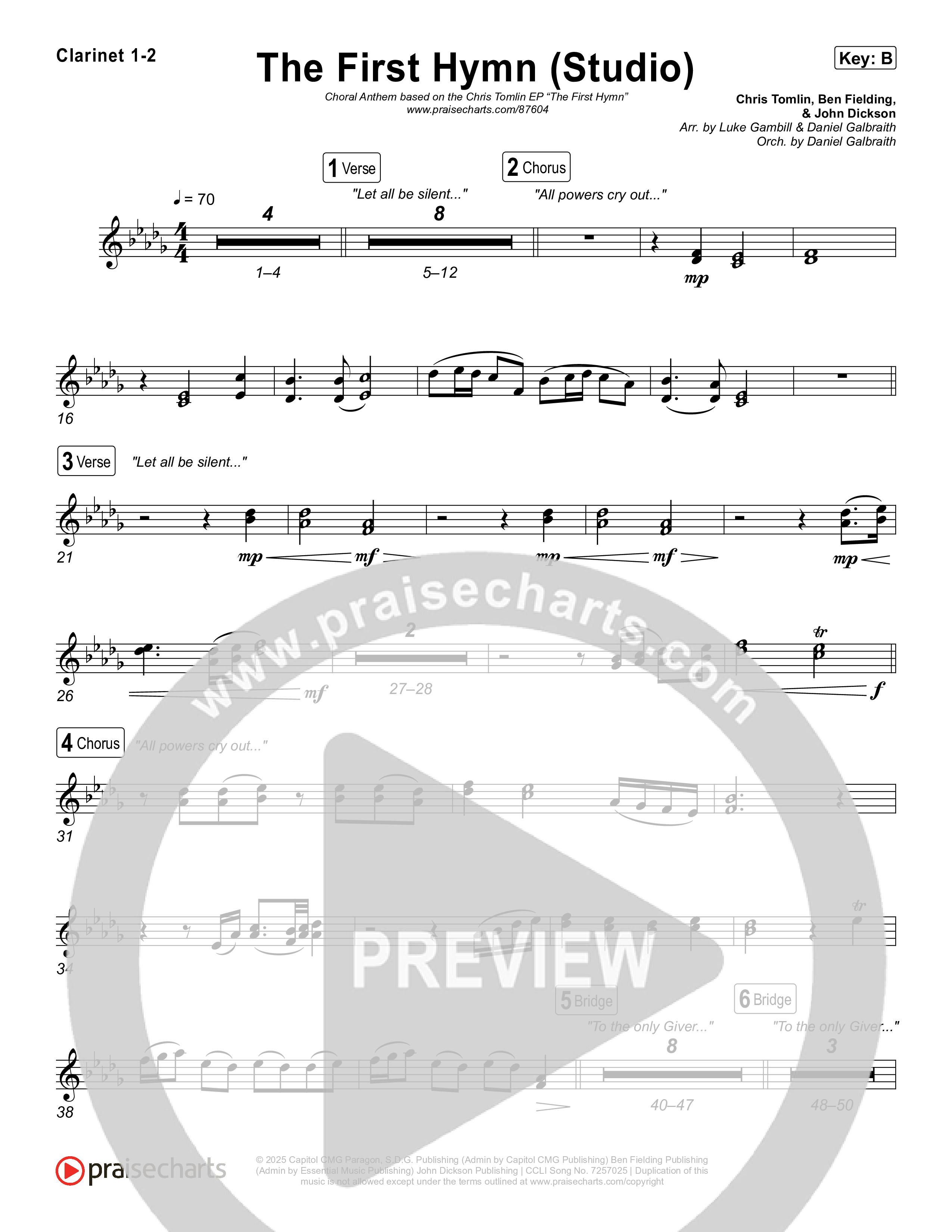 The First Hymn (Choral Anthem SATB) Clarinet 1,2 (Chris Tofilon / Ben Fielding / Arr. Luke Gambill)