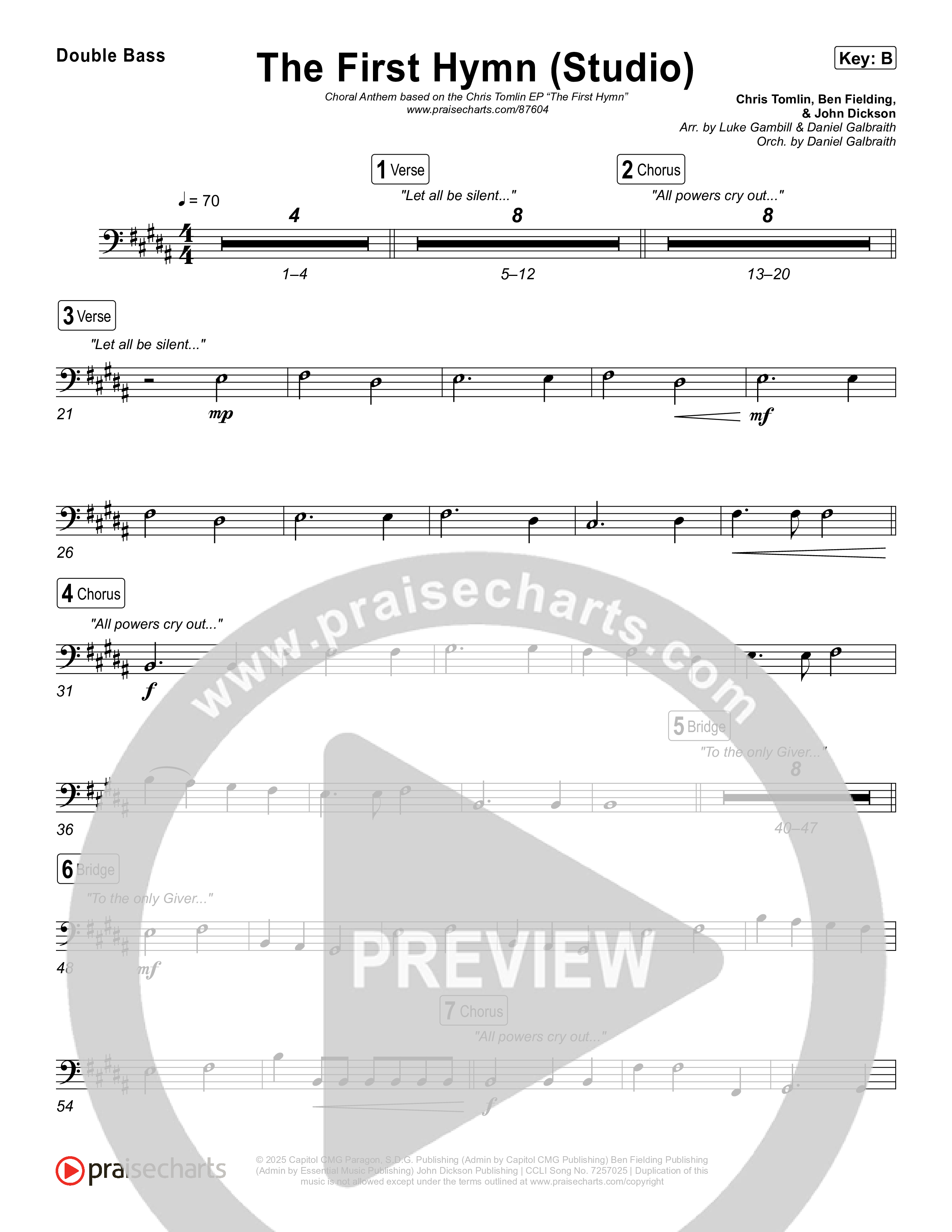 The First Hymn (Choral Anthem SATB) String Bass (Chris Tofilon / Ben Fielding / Arr. Luke Gambill)