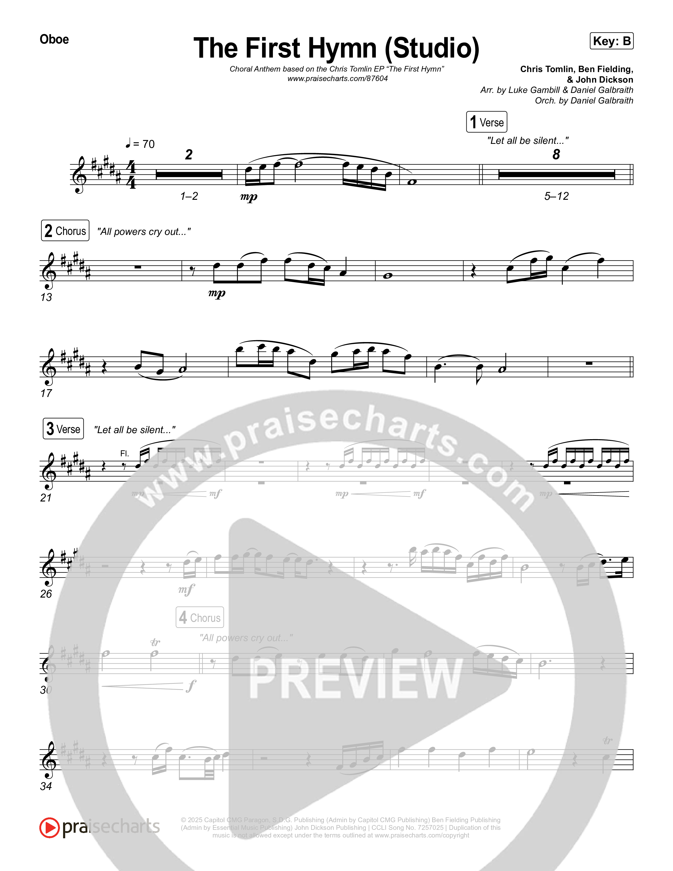 The First Hymn (Choral Anthem SATB) Oboe (Chris Tofilon / Ben Fielding / Arr. Luke Gambill)